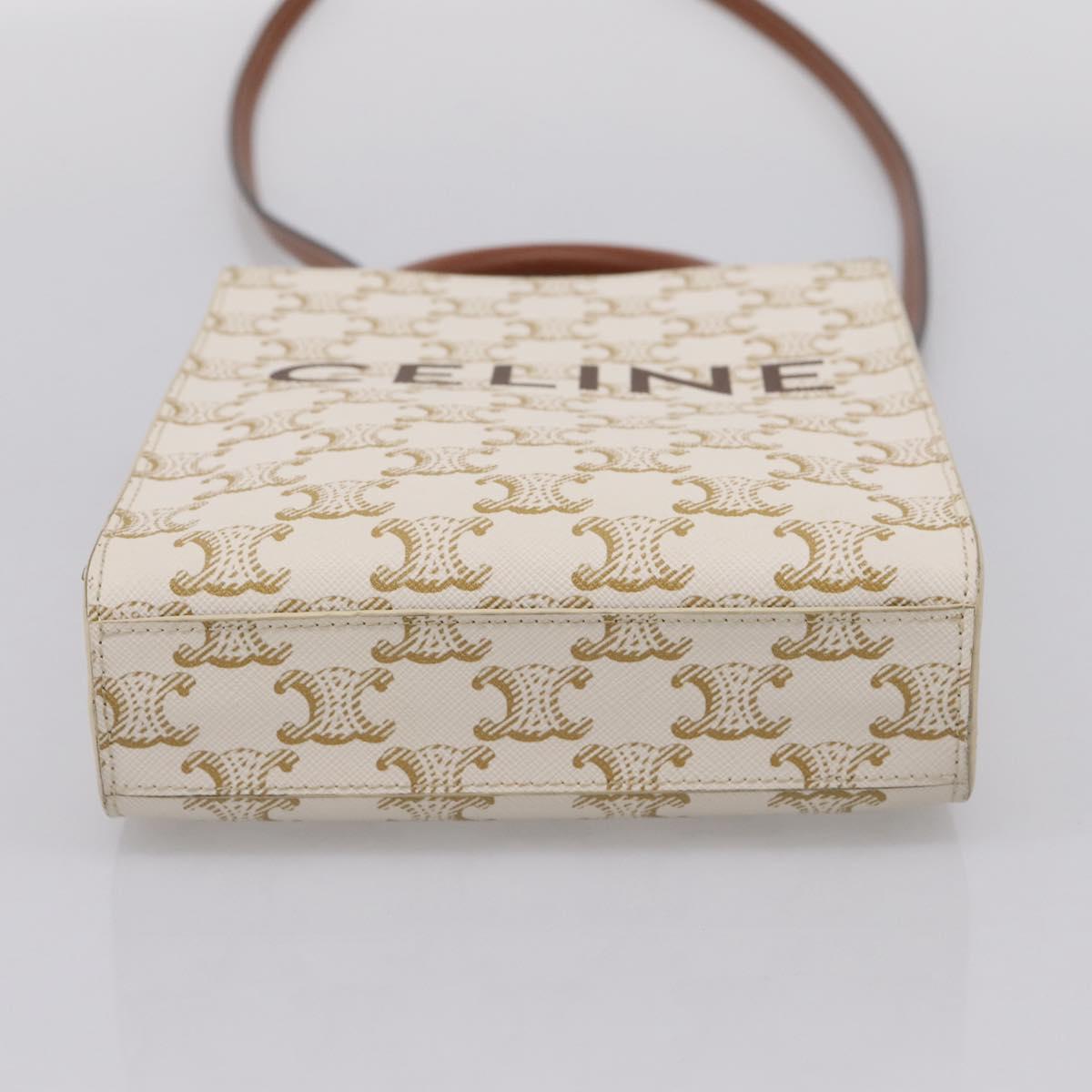 CELINE Macadam Vertical Cabas Hand Bag PVC 2way Ivory Gold Tone Auth 205927M