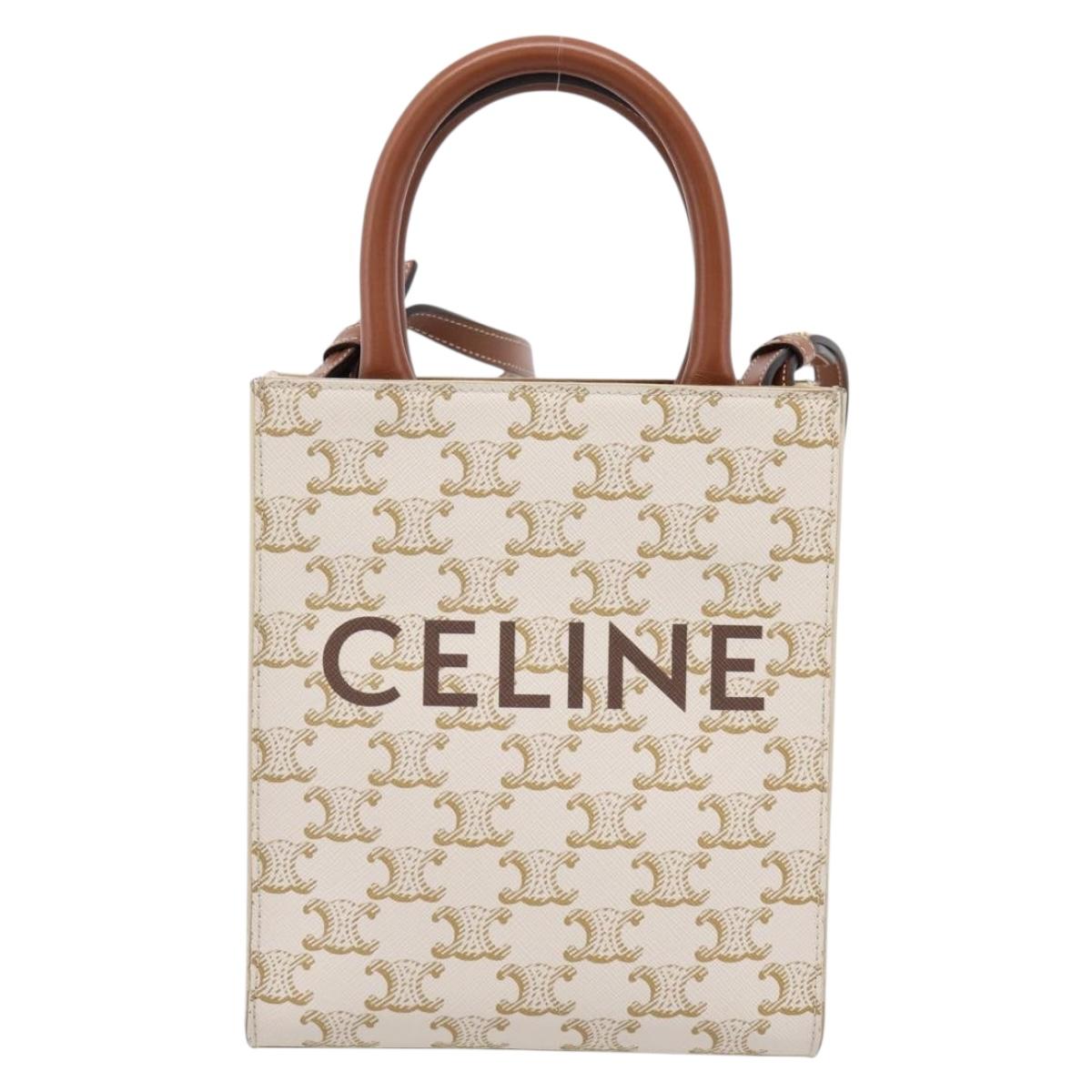 CELINE Macadam Vertical Cabas Hand Bag PVC 2way Ivory Gold Tone Auth 205927M