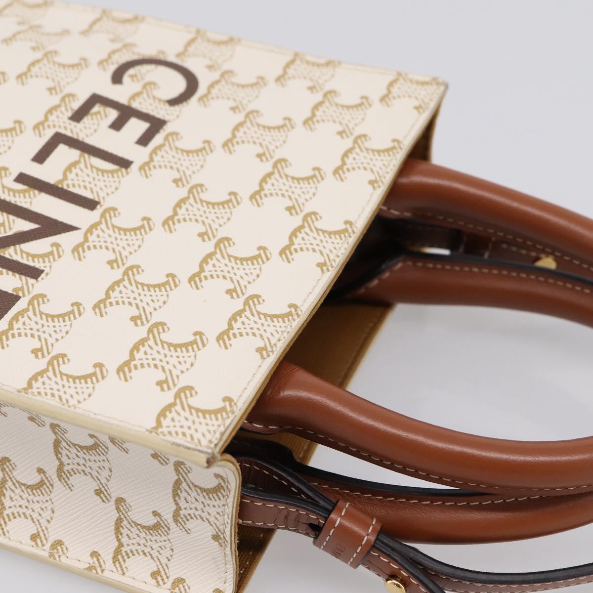 CELINE Macadam Vertical Cabas Hand Bag PVC 2way Ivory Gold Tone Auth 205927M