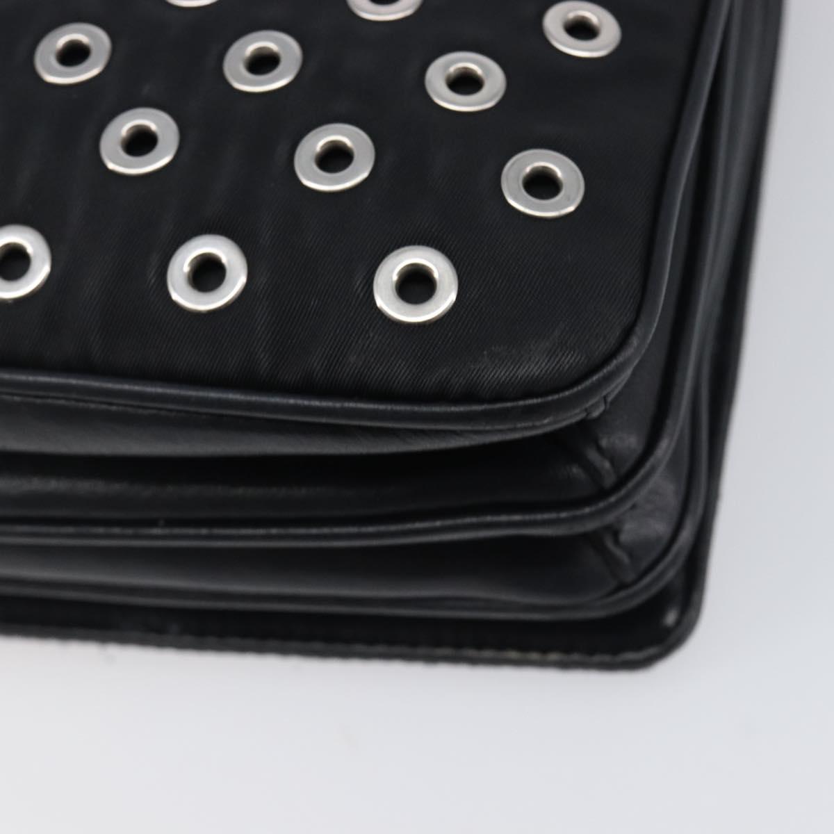 PRADA Chain Shoulder Bag Nylon Black Silver Auth 205930V