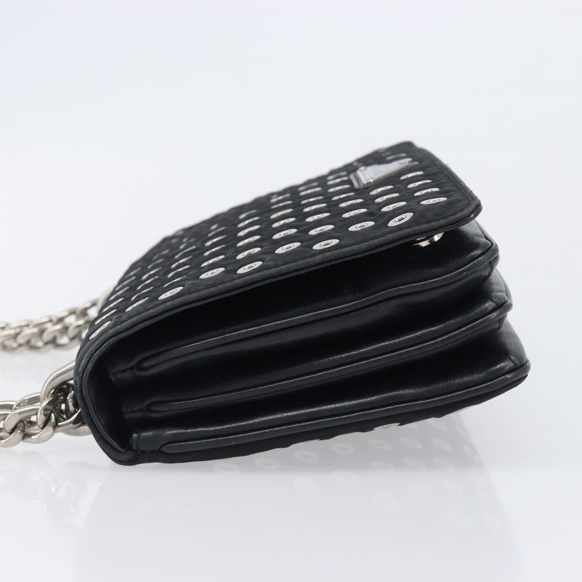PRADA Chain Shoulder Bag Nylon Black Silver Auth 205930V