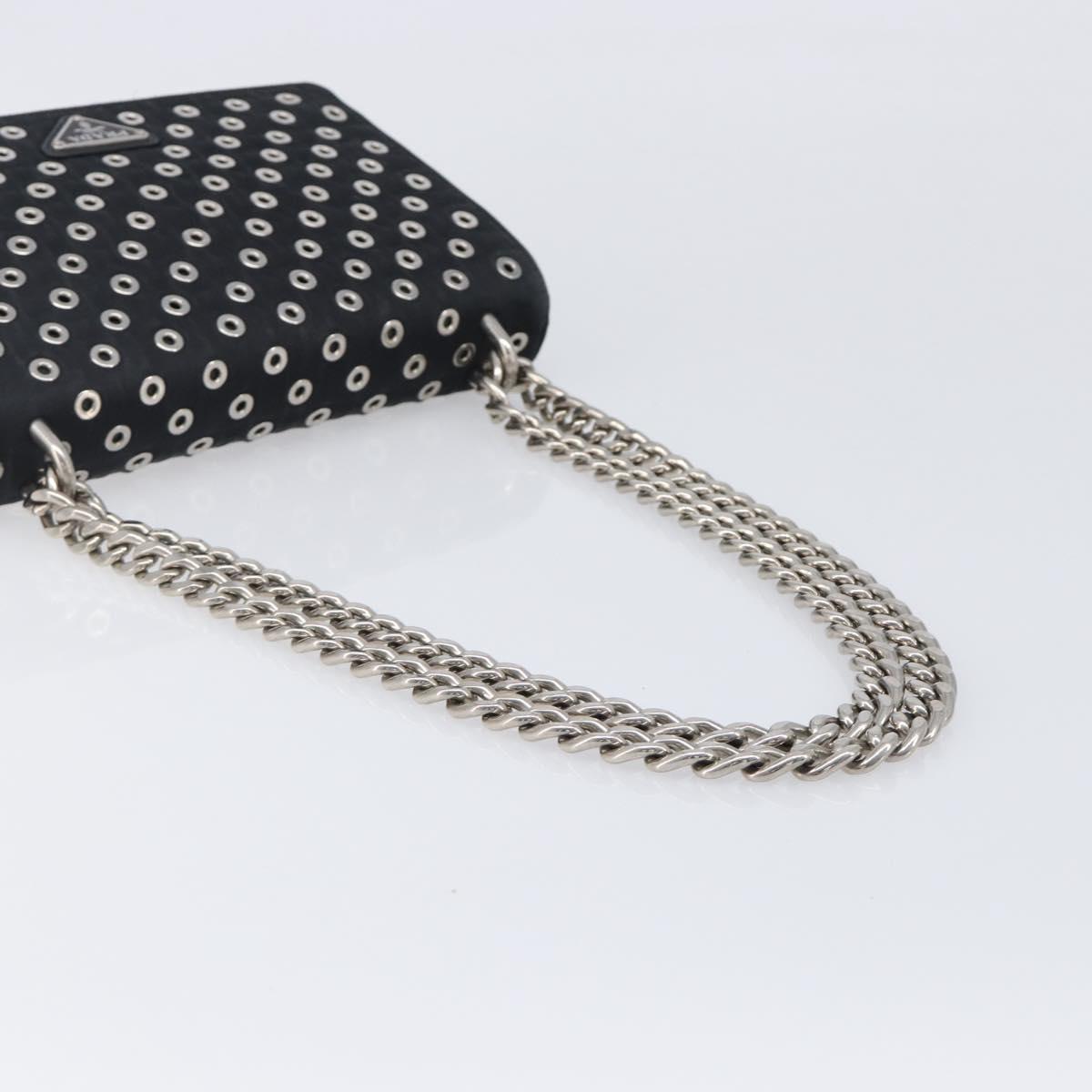 PRADA Chain Shoulder Bag Nylon Black Silver Auth 205930V
