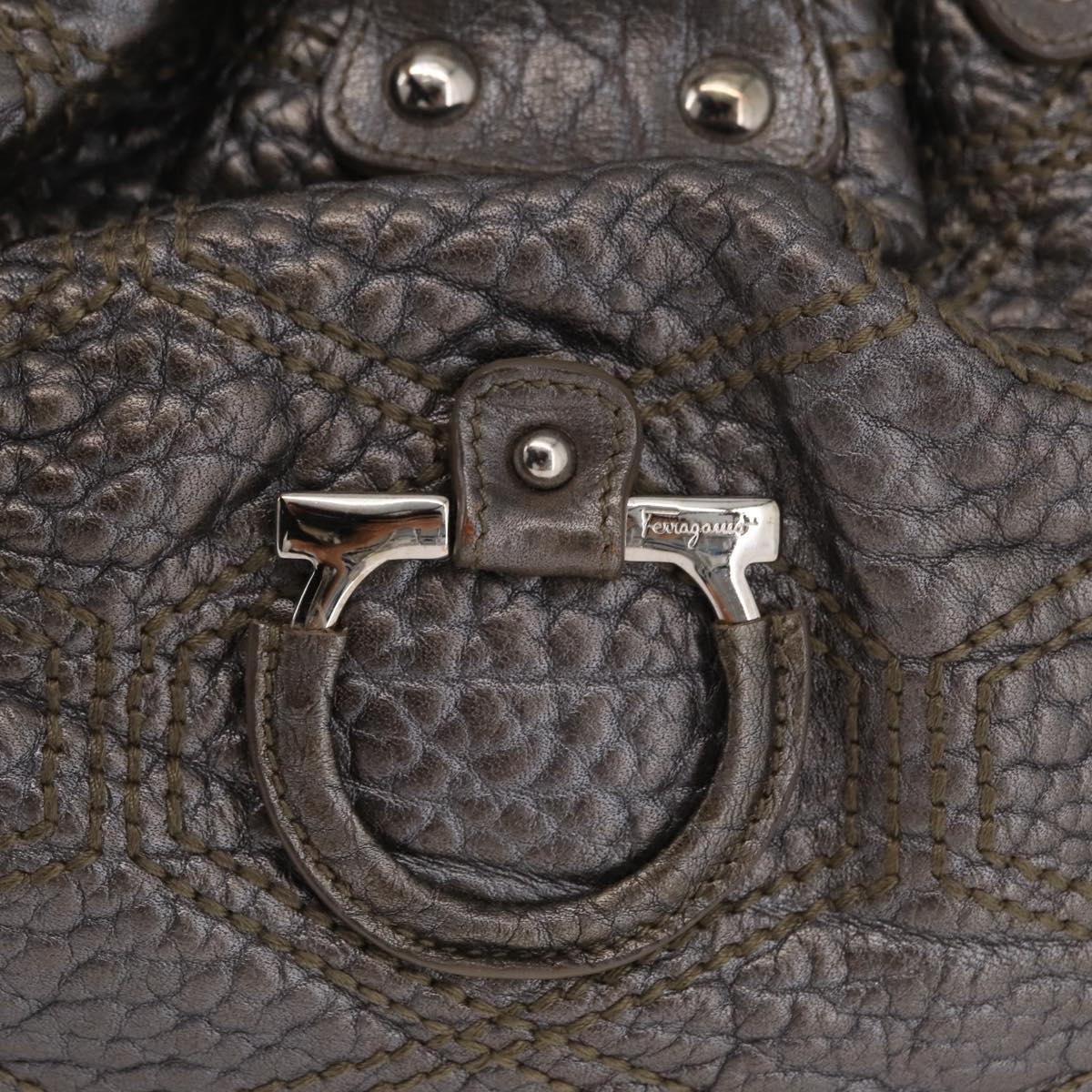 Salvatore Ferragamo Gancini Hand Bag Leather Silver Auth 205933V