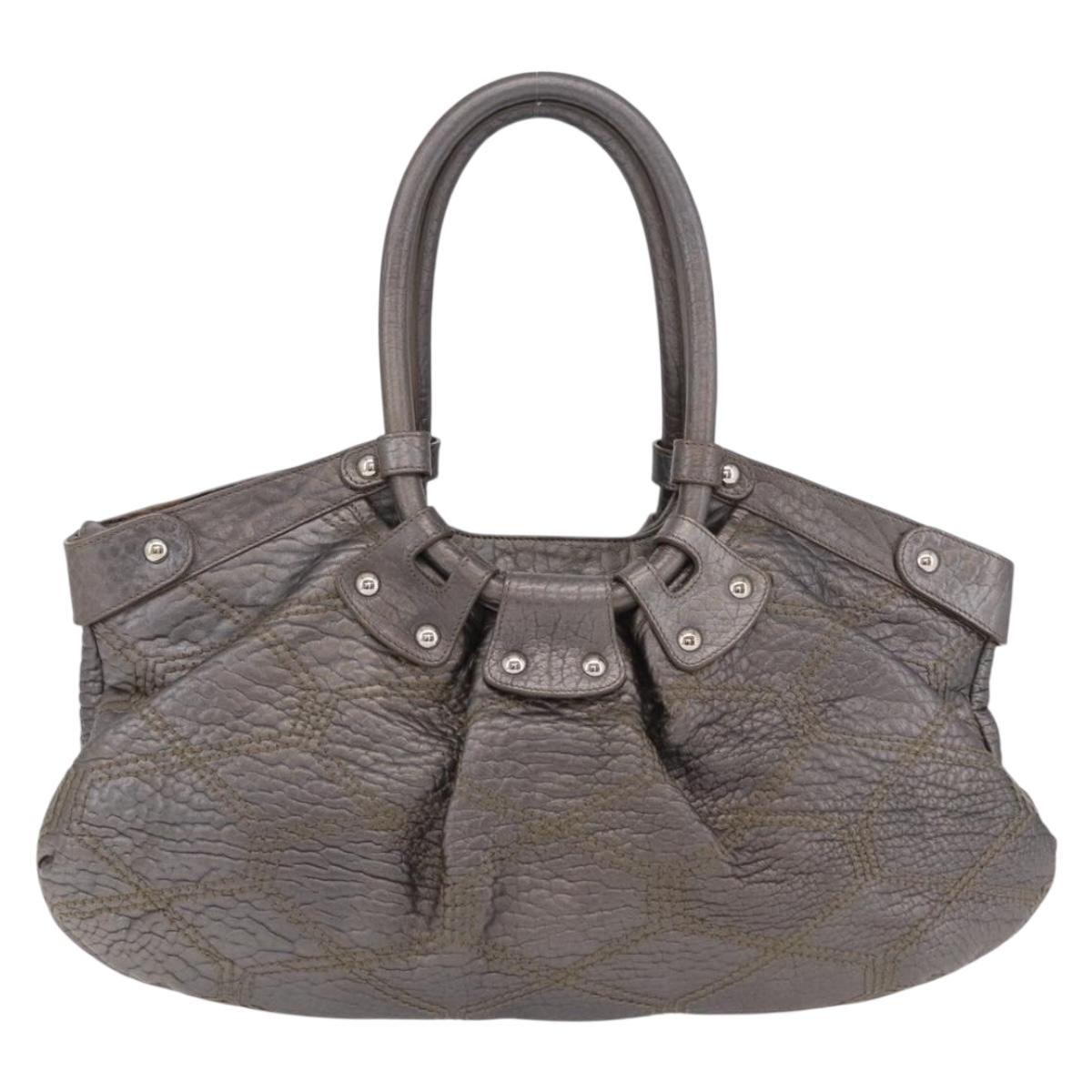 Salvatore Ferragamo Gancini Hand Bag Leather Silver Auth 205933V