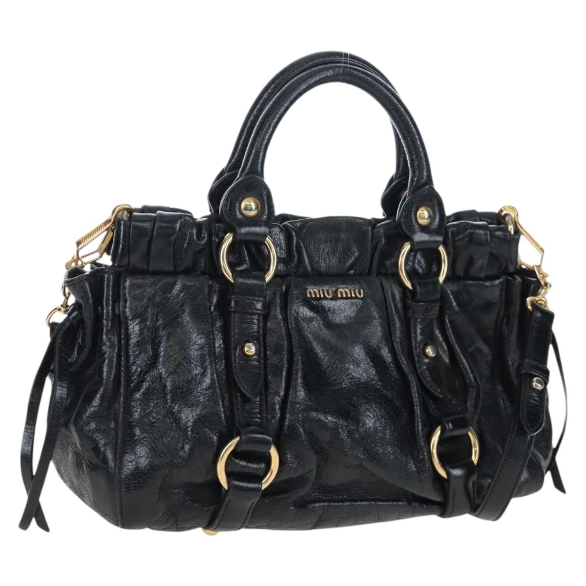 Miu Miu Hand Bag Vitellolux 2way Black Gold Auth 205943V