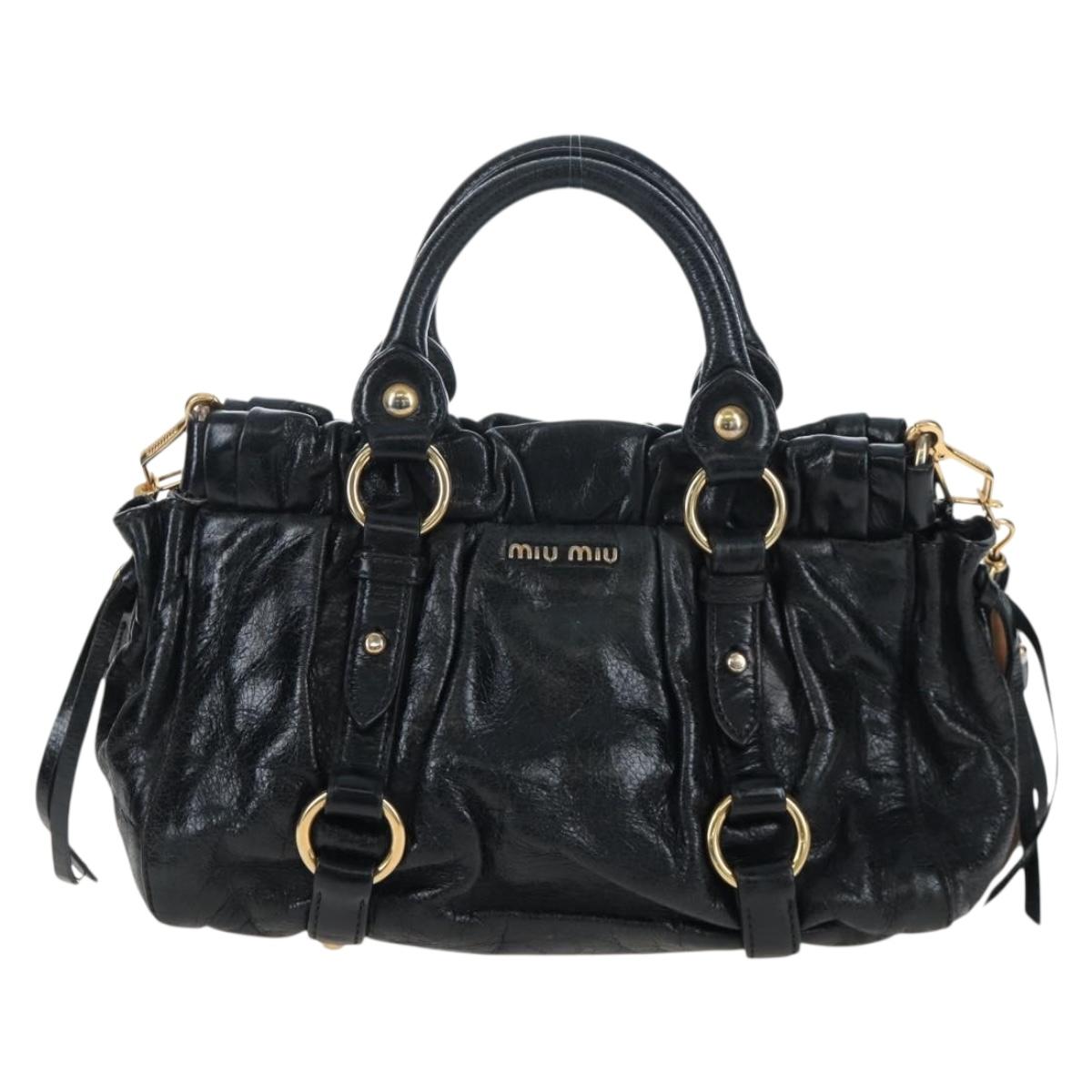 Miu Miu Hand Bag Vitellolux 2way Black Gold Auth 205943V