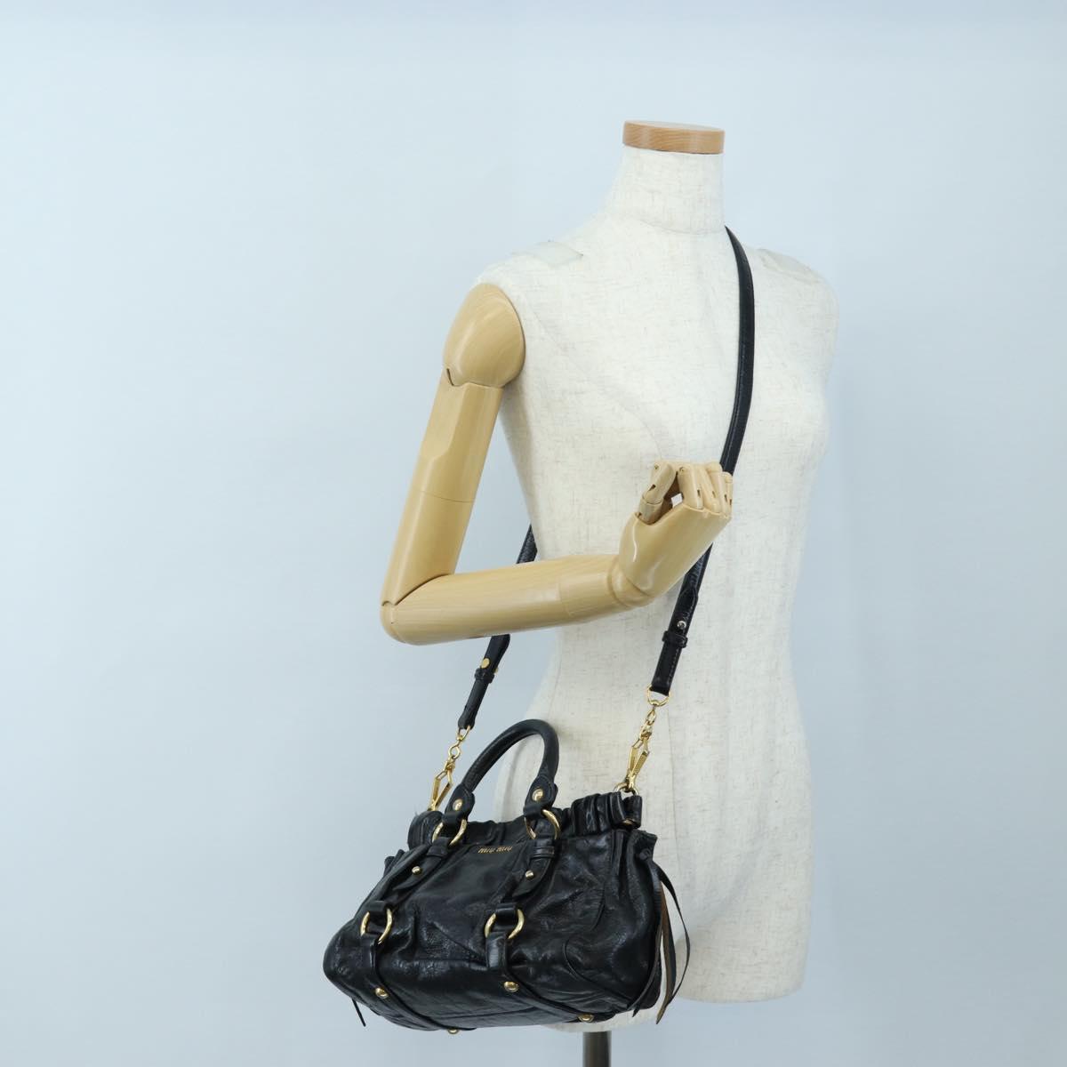 Miu Miu Hand Bag Vitellolux 2way Black Gold Auth 205943V