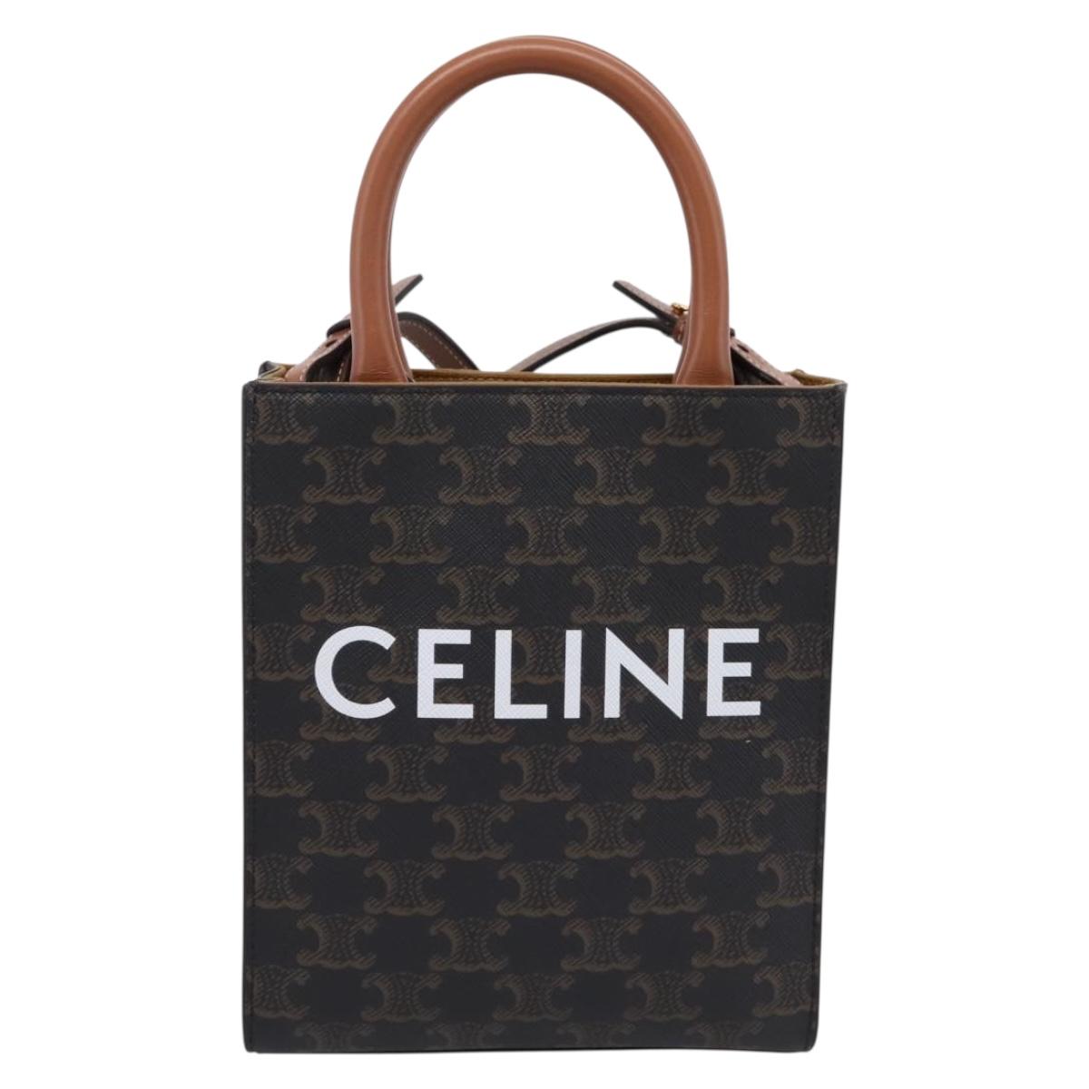 CELINE Macadam Mini Vertical Cabas Hand Bag PVC 2way Black Gold Auth 205945M