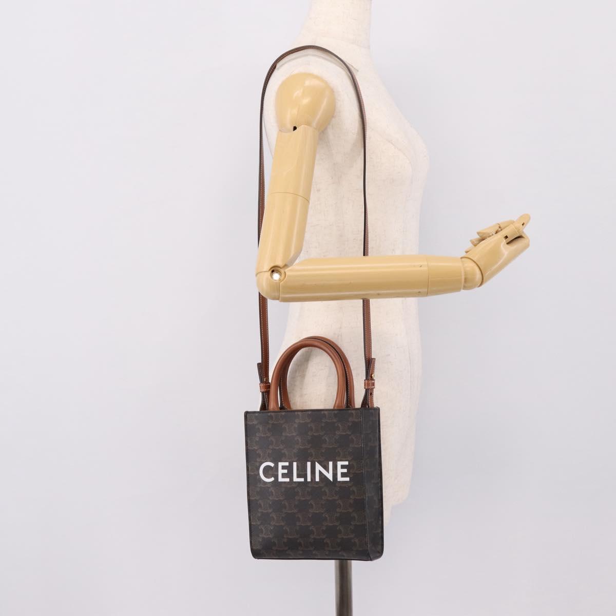 CELINE Macadam Mini Vertical Cabas Hand Bag PVC 2way Black Gold Auth 205945M