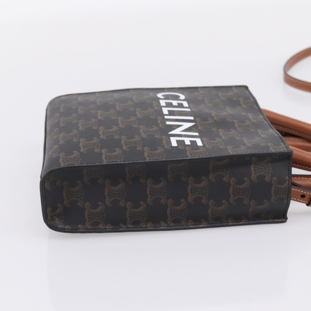 CELINE Macadam Mini Vertical Cabas Hand Bag PVC 2way Black Gold Auth 205945M