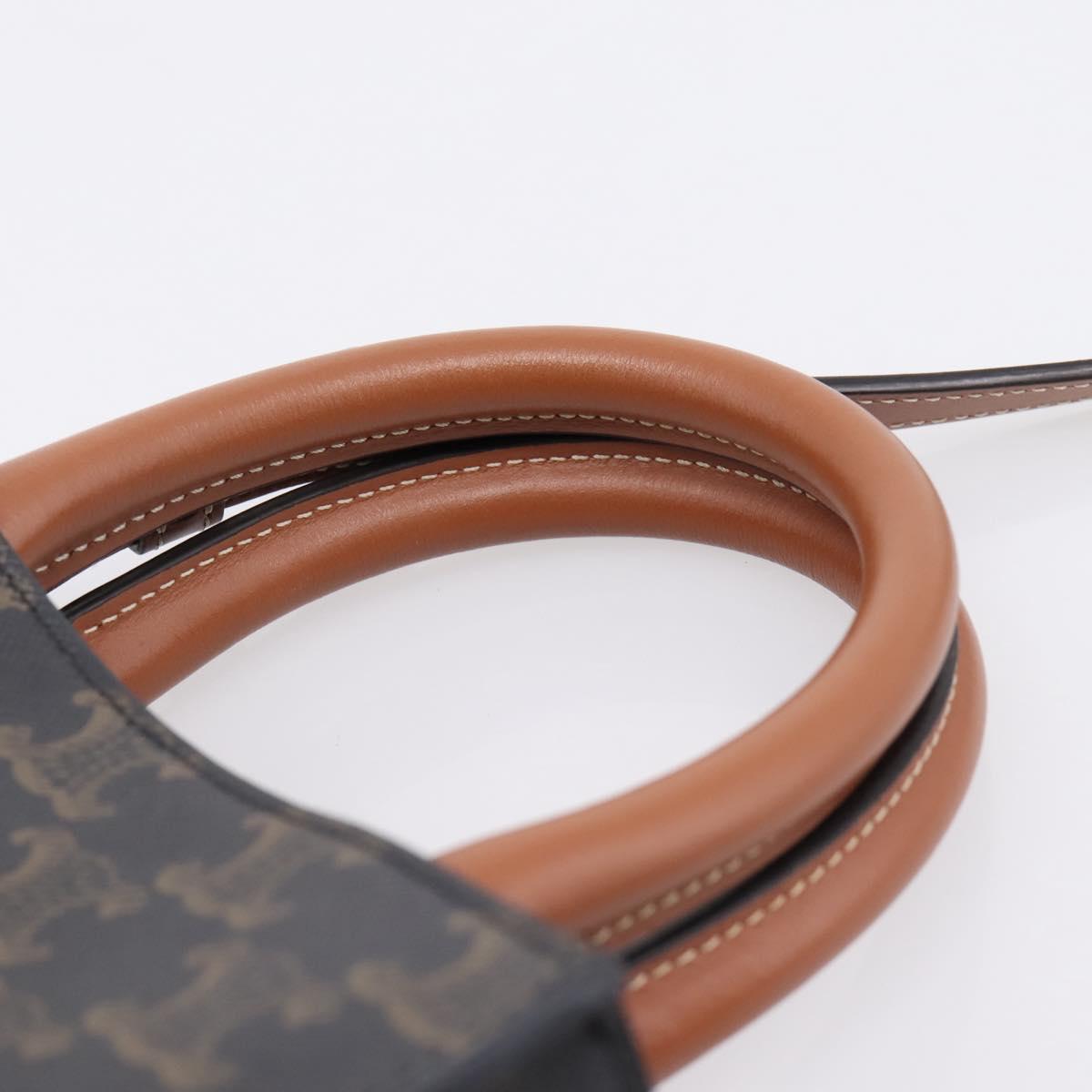 CELINE Macadam Mini Vertical Cabas Hand Bag PVC 2way Black Gold Auth 205945M