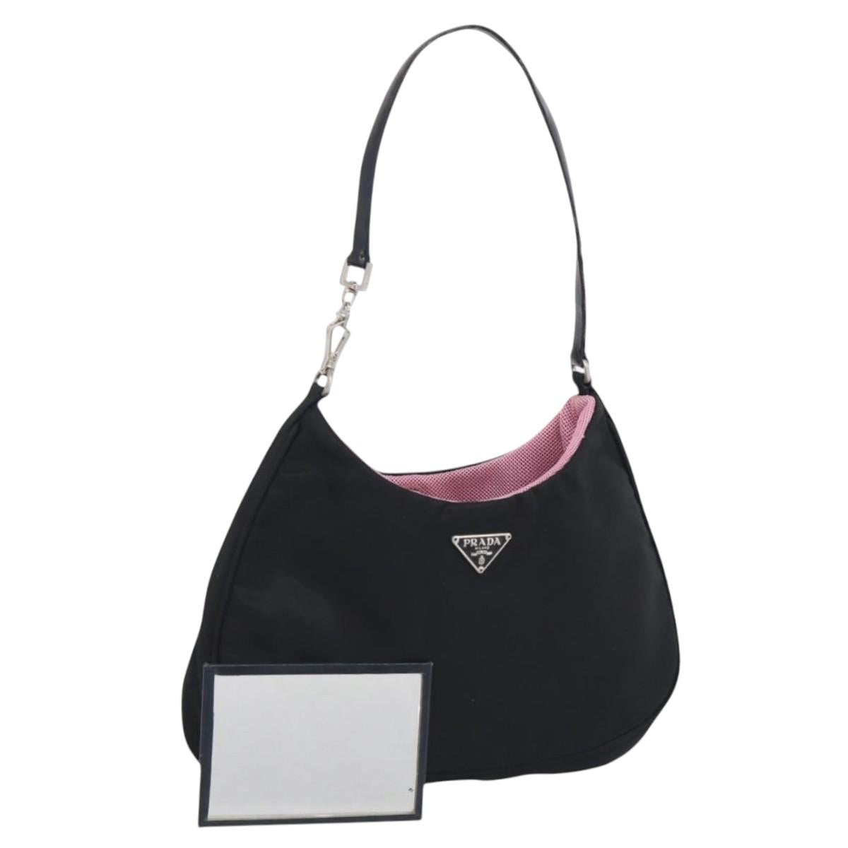 PRADA Accessory Pouch Nylon Black Silver Auth 205946A