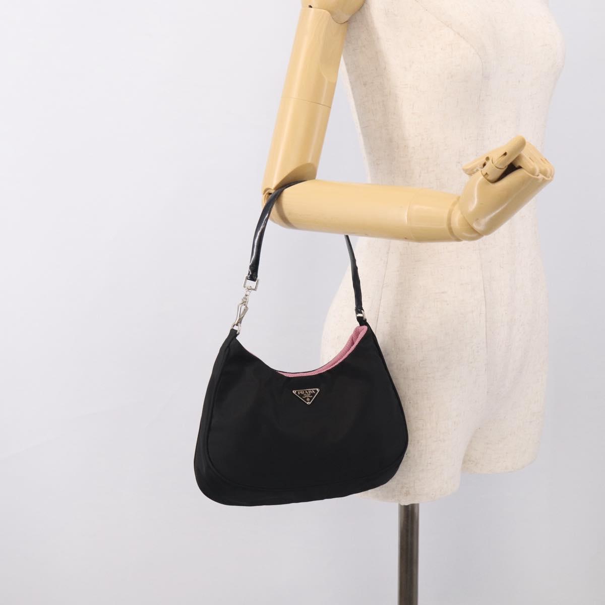 PRADA Accessory Pouch Nylon Black Silver Auth 205946A