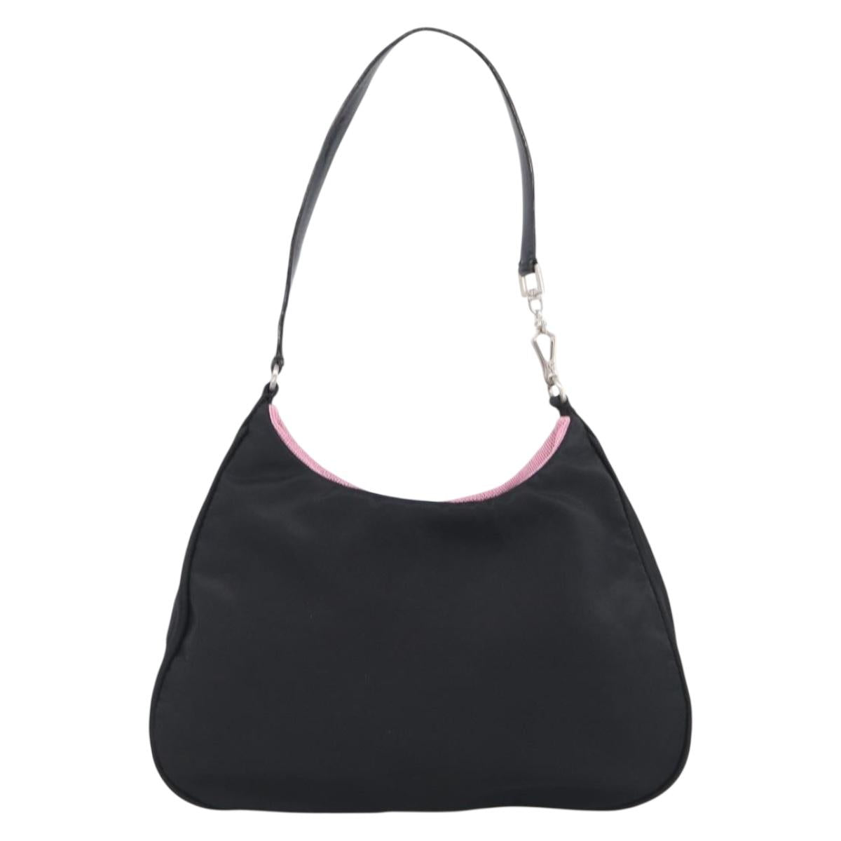 PRADA Accessory Pouch Nylon Black Silver Auth 205946A