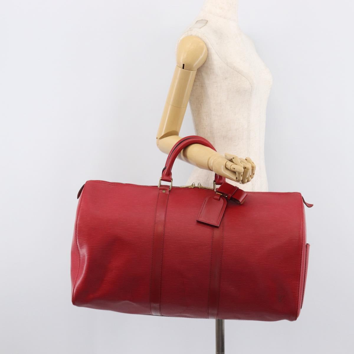 LOUIS VUITTON Epi Keepall 50 Boston Bag Red M42967 LV Auth 205950A