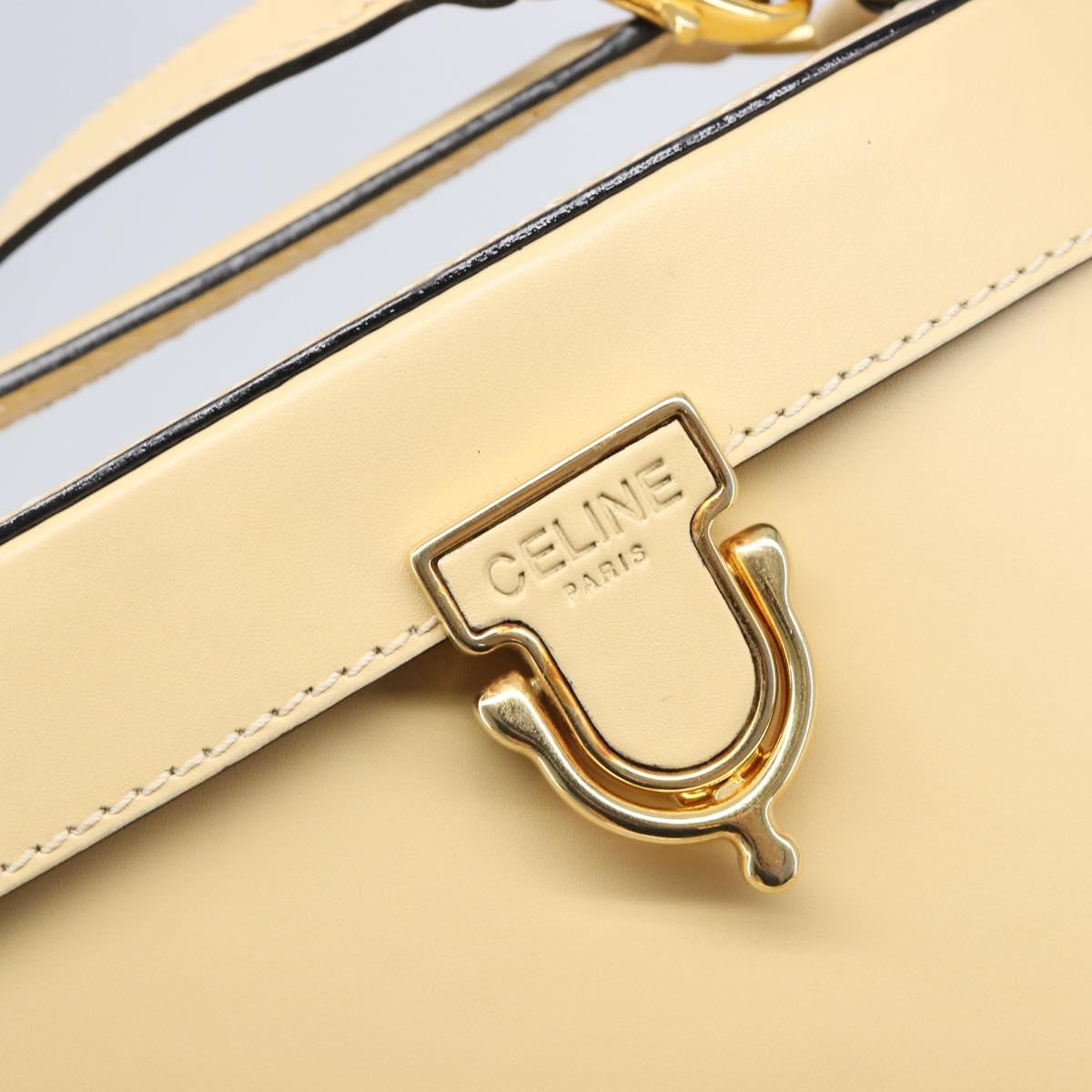 CELINE Vanity Shoulder Bag Leather 2way Beige Gold Tone Auth 205952A
