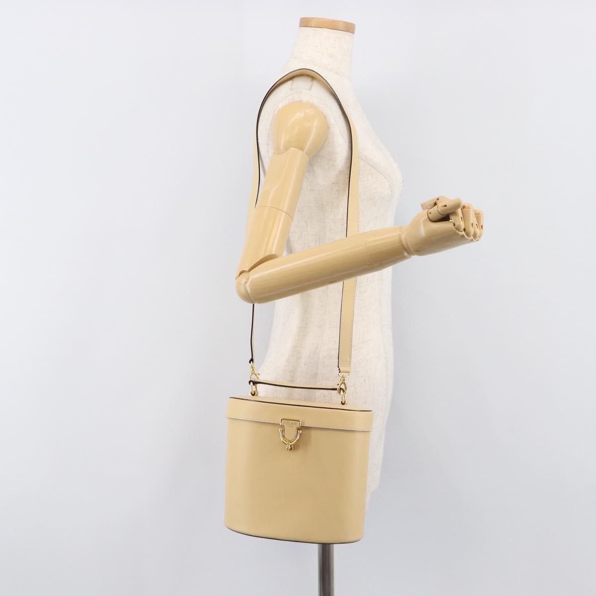 CELINE Vanity Shoulder Bag Leather 2way Beige Gold Tone Auth 205952A