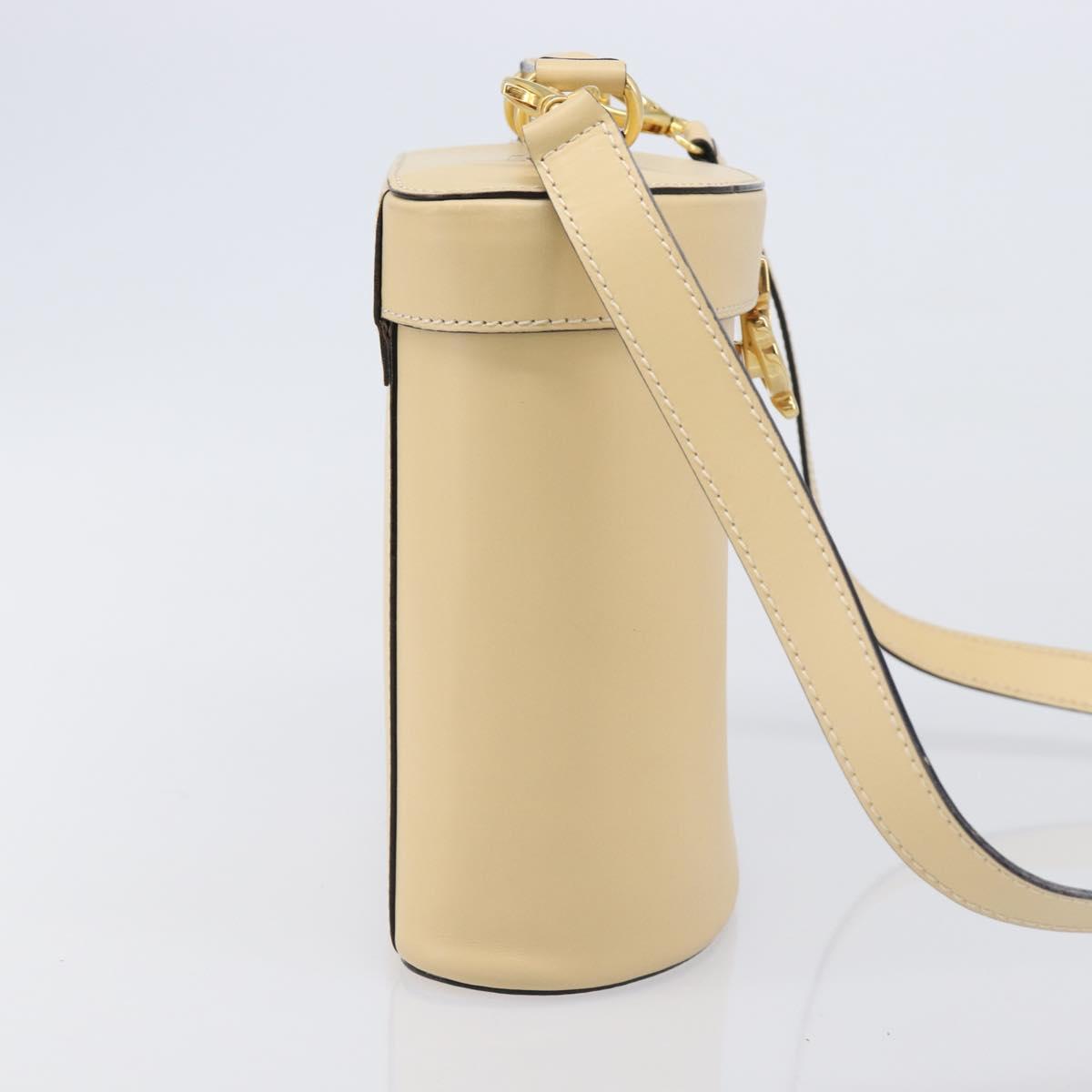CELINE Vanity Shoulder Bag Leather 2way Beige Gold Tone Auth 205952A