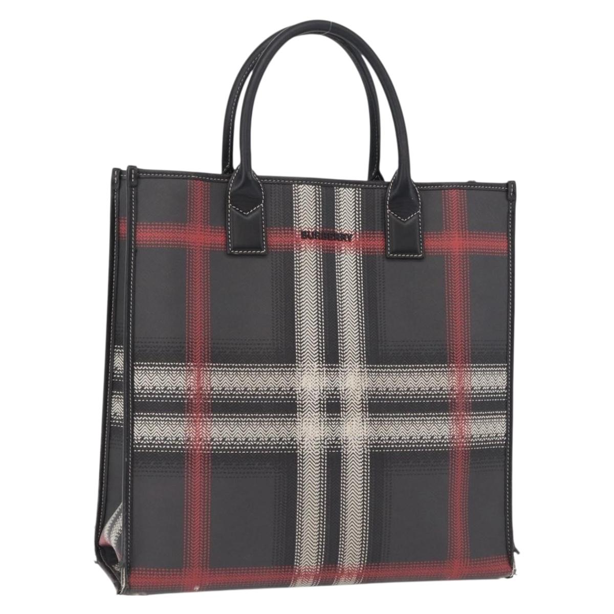 BURBERRY Nova Check Hand Bag PVC Leather Black Red Auth 205962