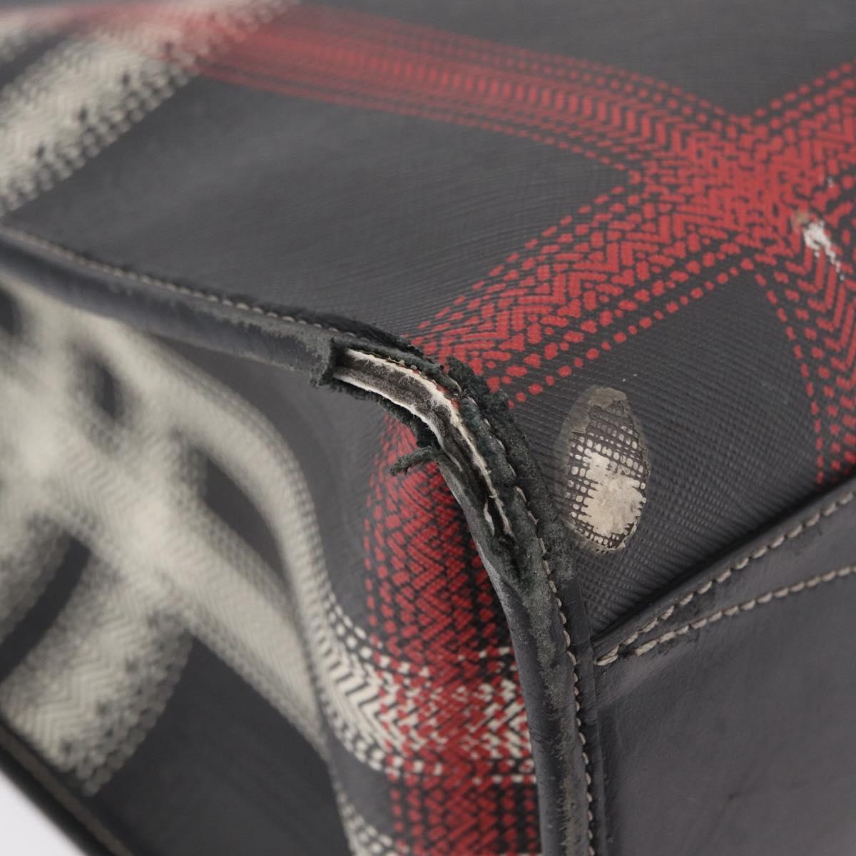 BURBERRY Nova Check Hand Bag PVC Leather Black Red Auth 205962