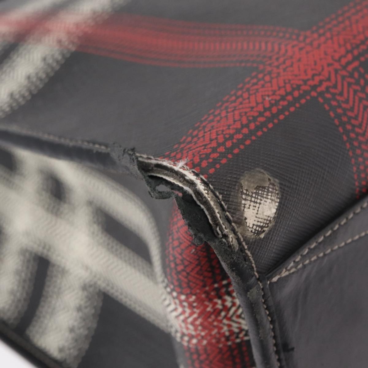 BURBERRY Nova Check Hand Bag PVC Leather Black Red Auth 205962