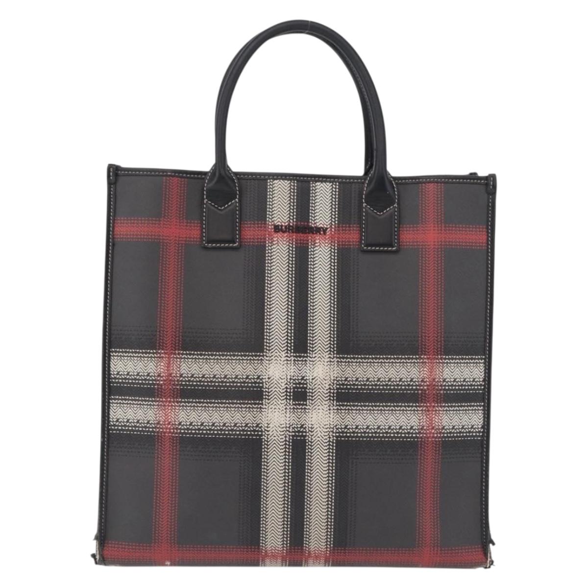 BURBERRY Nova Check Hand Bag PVC Leather Black Red Auth 205962