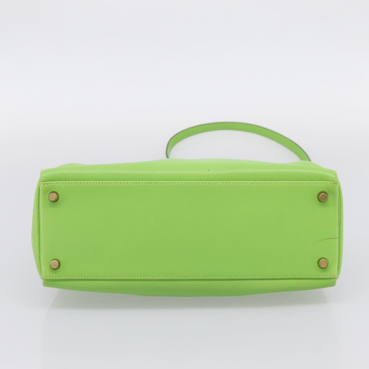 HERMES Kelly 32 Hand Bag Leather 2way Green Gold Auth 205964SM