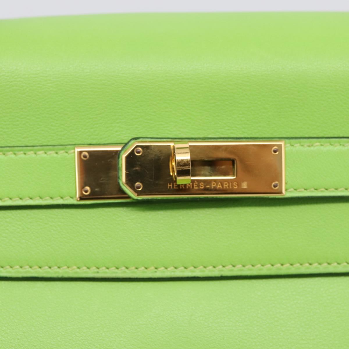 HERMES Kelly 32 Hand Bag Leather 2way Green Gold Auth 205964SM
