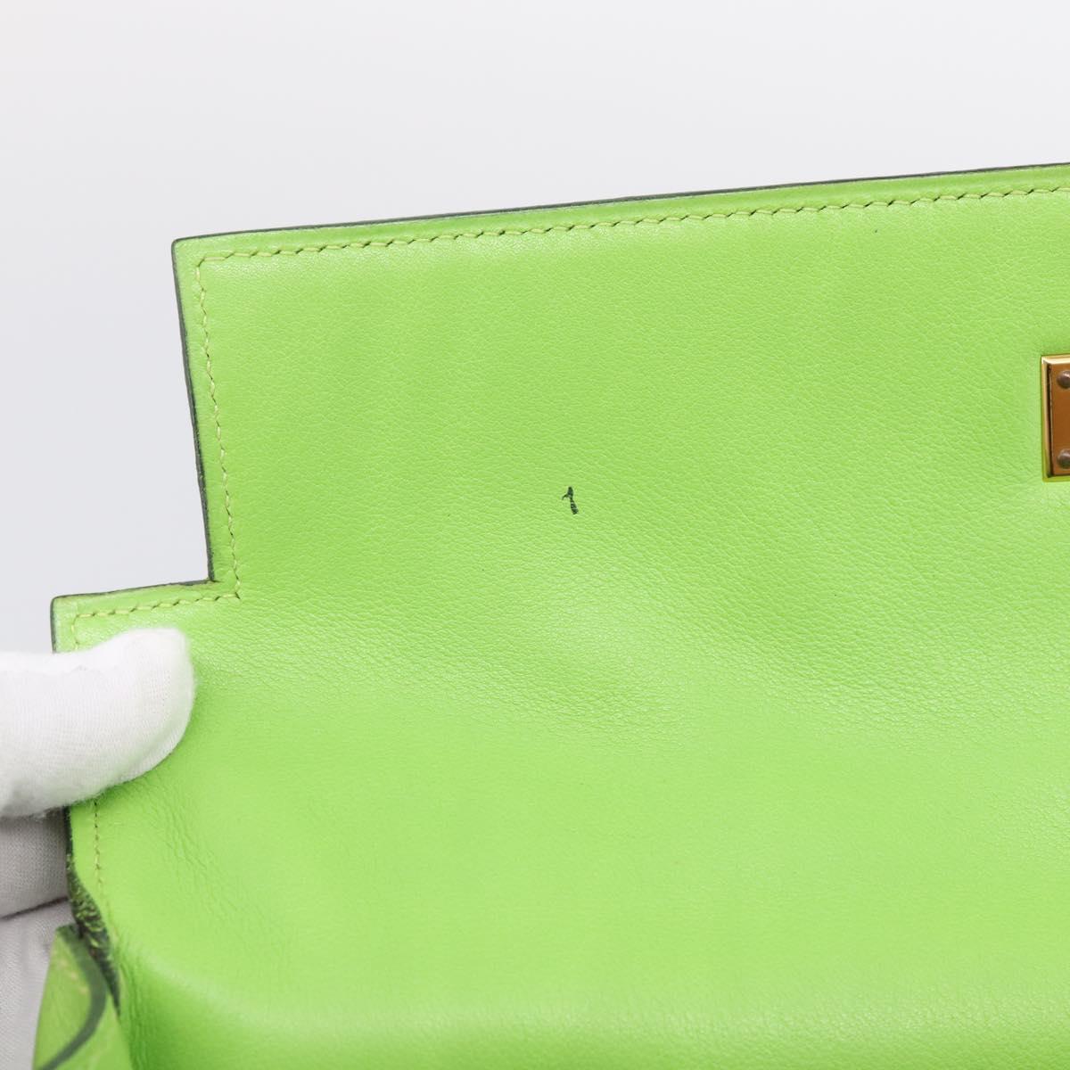HERMES Kelly 32 Hand Bag Leather 2way Green Gold Auth 205964SM