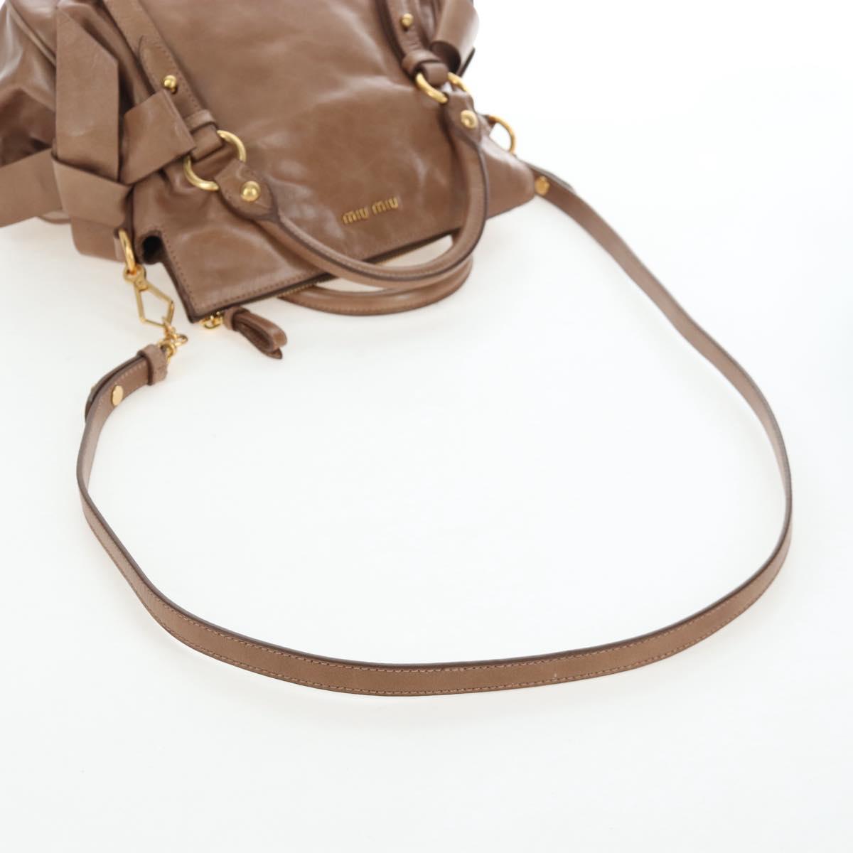 Miu Miu Hand Bag Vitellolux 2way Brown Gold Auth 205972M