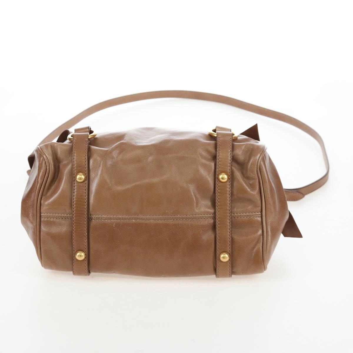 Miu Miu Hand Bag Vitellolux 2way Brown Gold Auth 205972M