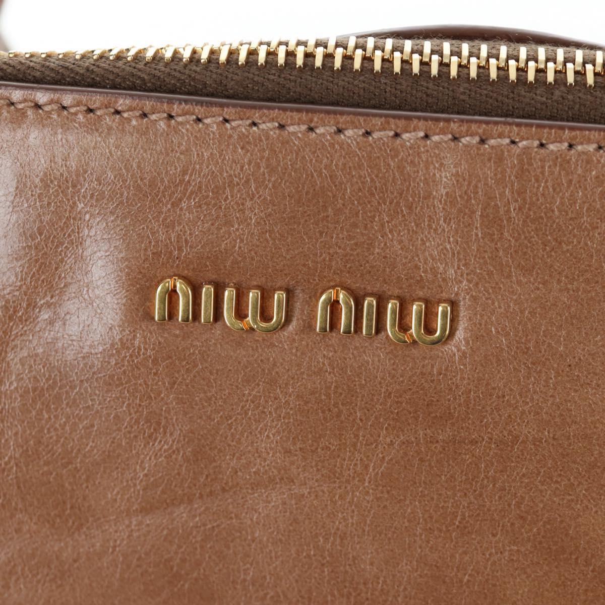 Miu Miu Hand Bag Vitellolux 2way Brown Gold Auth 205972M