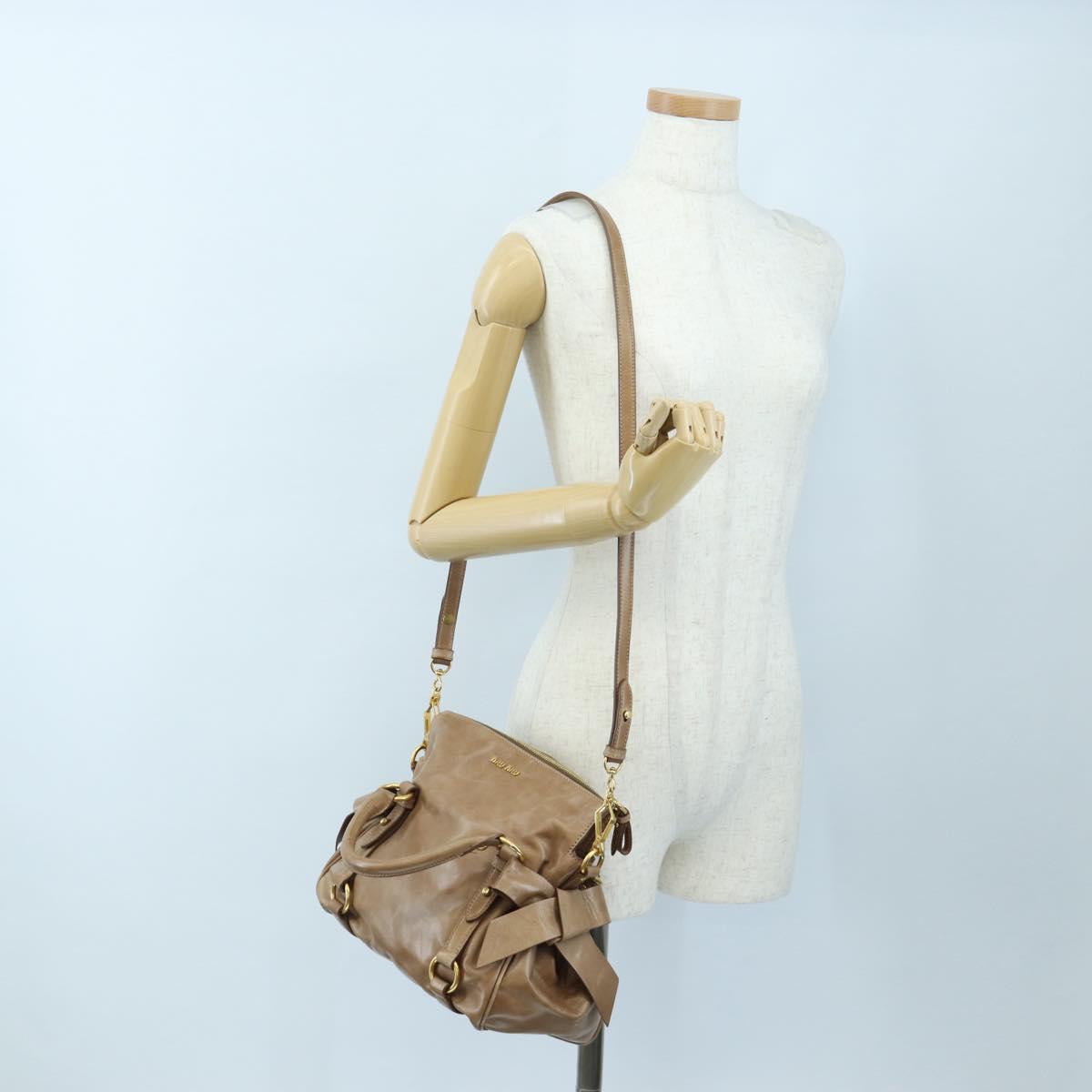 Miu Miu Hand Bag Vitellolux 2way Brown Gold Auth 205972M