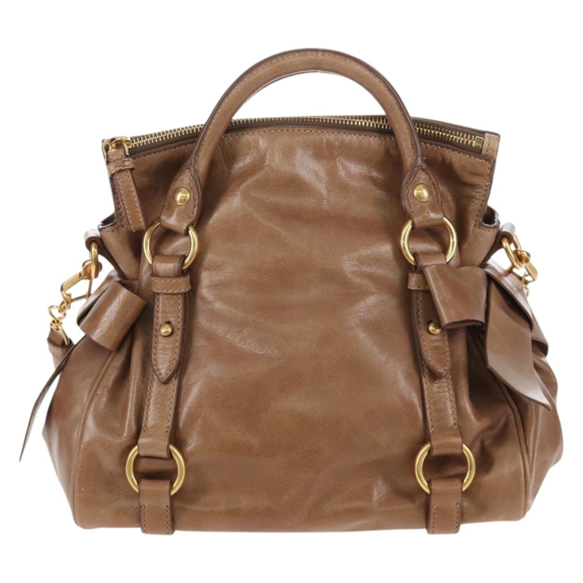 Miu Miu Hand Bag Vitellolux 2way Brown Gold Auth 205972M