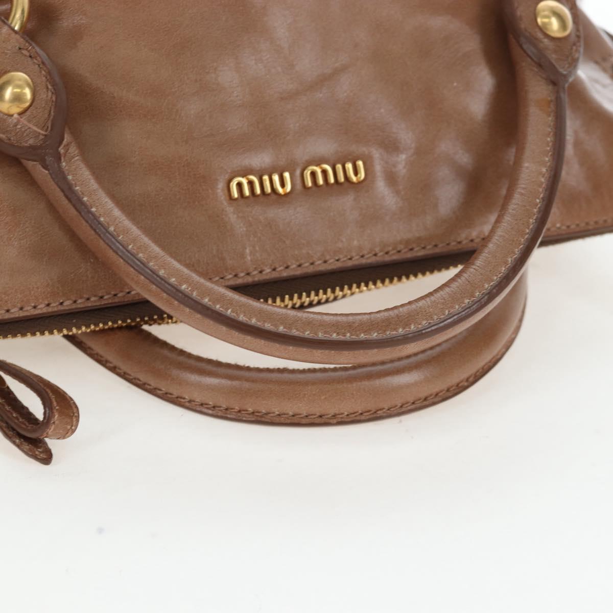 Miu Miu Hand Bag Vitellolux 2way Brown Gold Auth 205972M