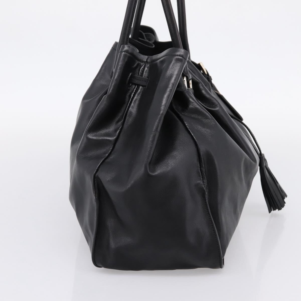 PRADA Tote Bag Leather Black Silver Auth 205973M