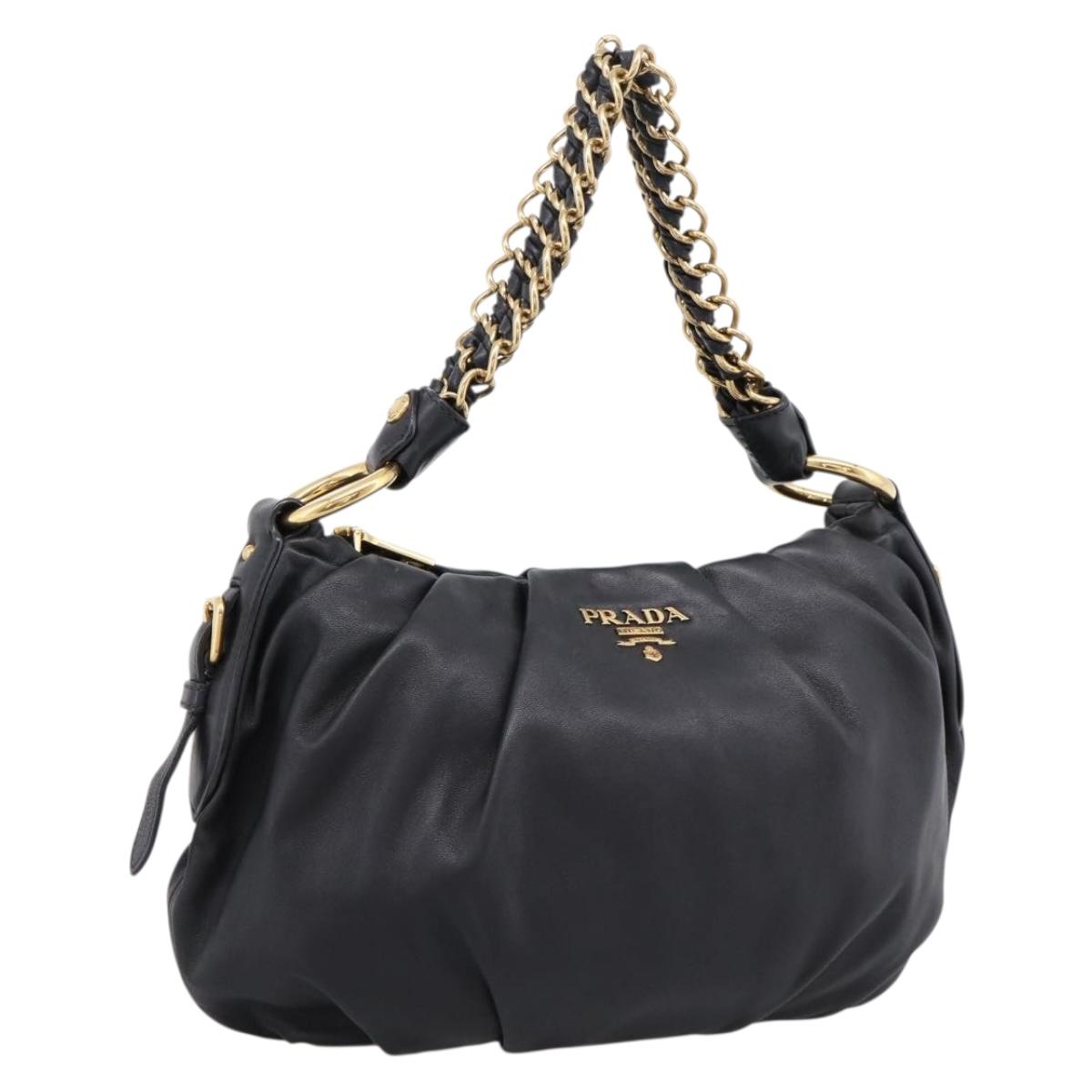PRADA Chain Shoulder Shoulder Bag Leather Black Gold Auth 205977M