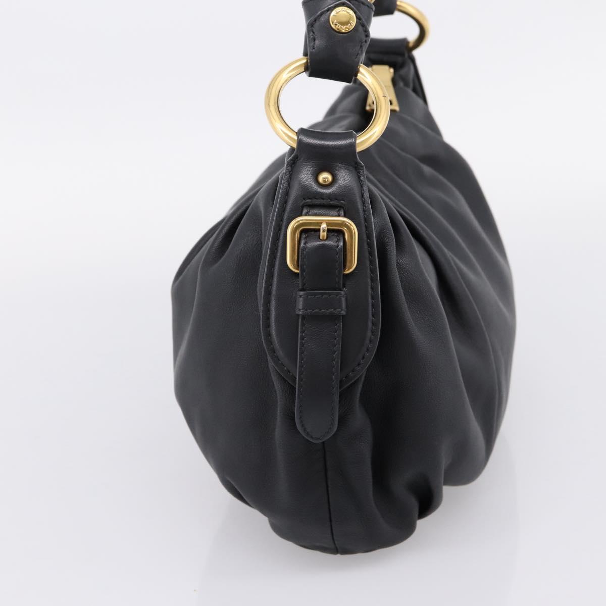 PRADA Chain Shoulder Shoulder Bag Leather Black Gold Auth 205977M