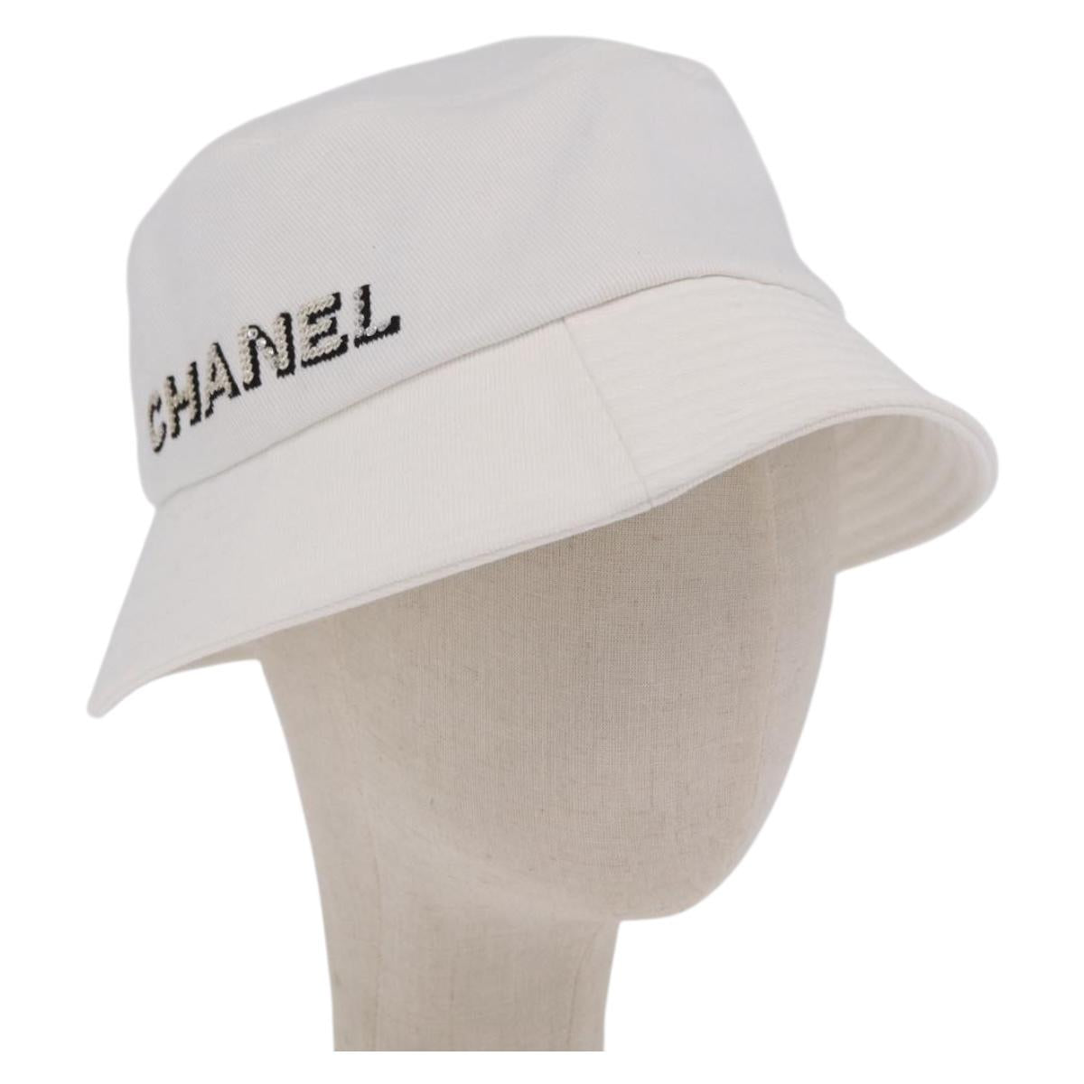 CHANEL Hat Canvas M White CC Auth 205982M