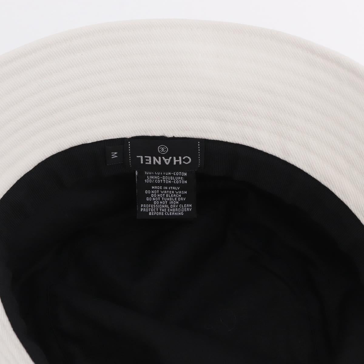 CHANEL Hat Canvas M White CC Auth 205982M
