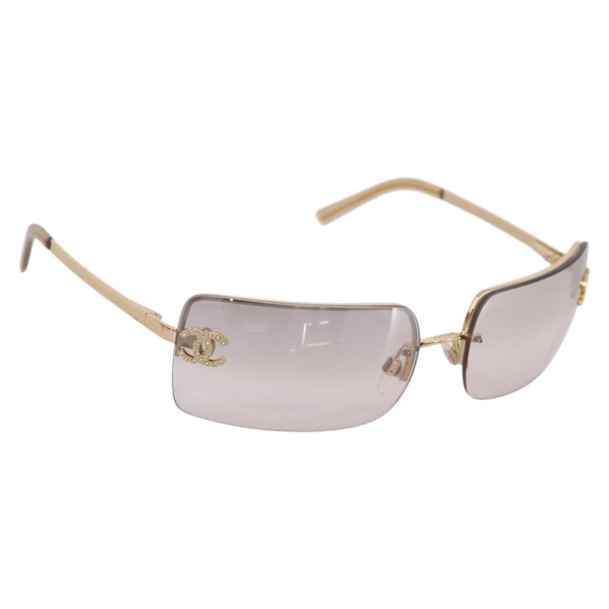 CHANEL COCO Mark Sunglasses Metal Gold Tone CC Auth 205985M