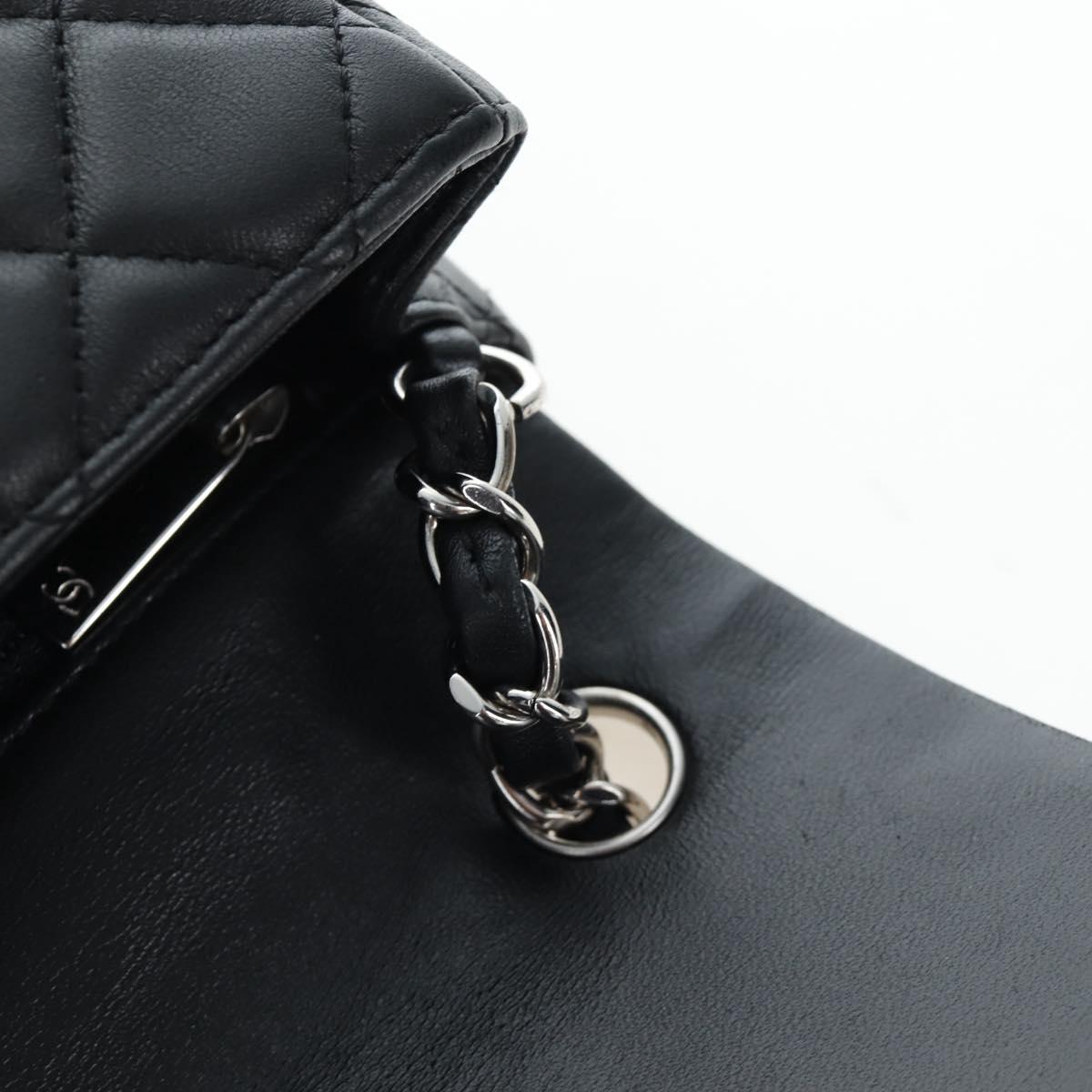 CHANEL Mini Matelasse 20 Chain Bag Lamb Skin Black Silver CC Auth 205986M