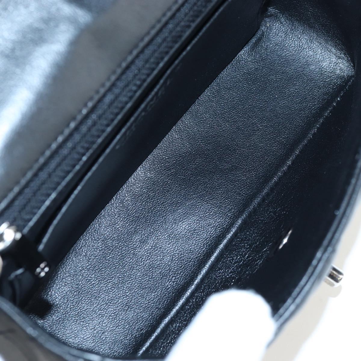 CHANEL Mini Matelasse 20 Chain Bag Lamb Skin Black Silver CC Auth 205986M