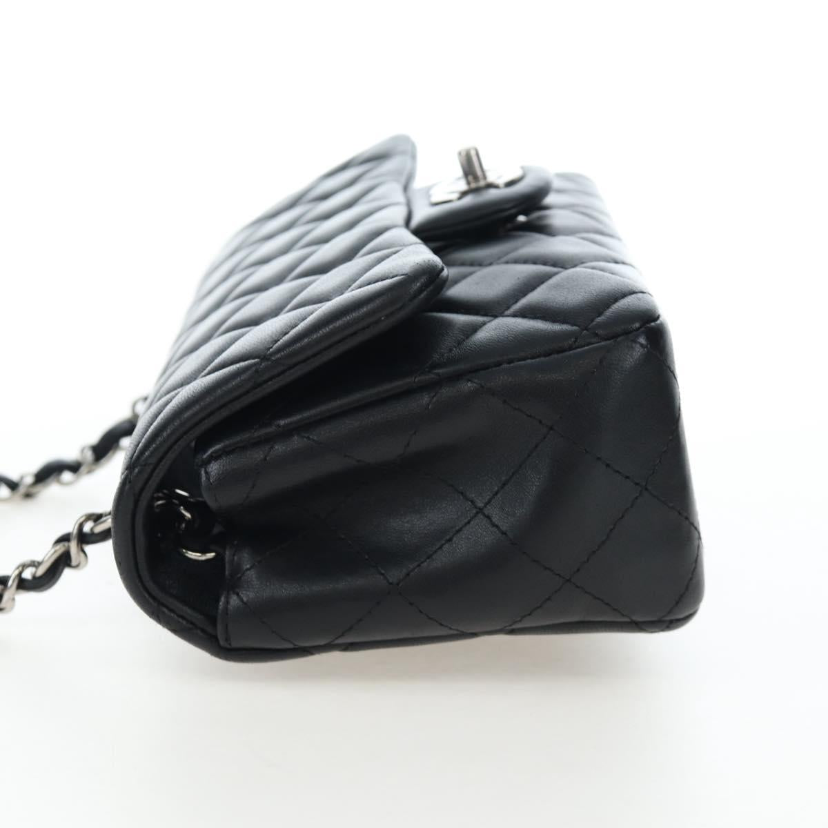 CHANEL Mini Matelasse 20 Chain Bag Lamb Skin Black Silver CC Auth 205986M