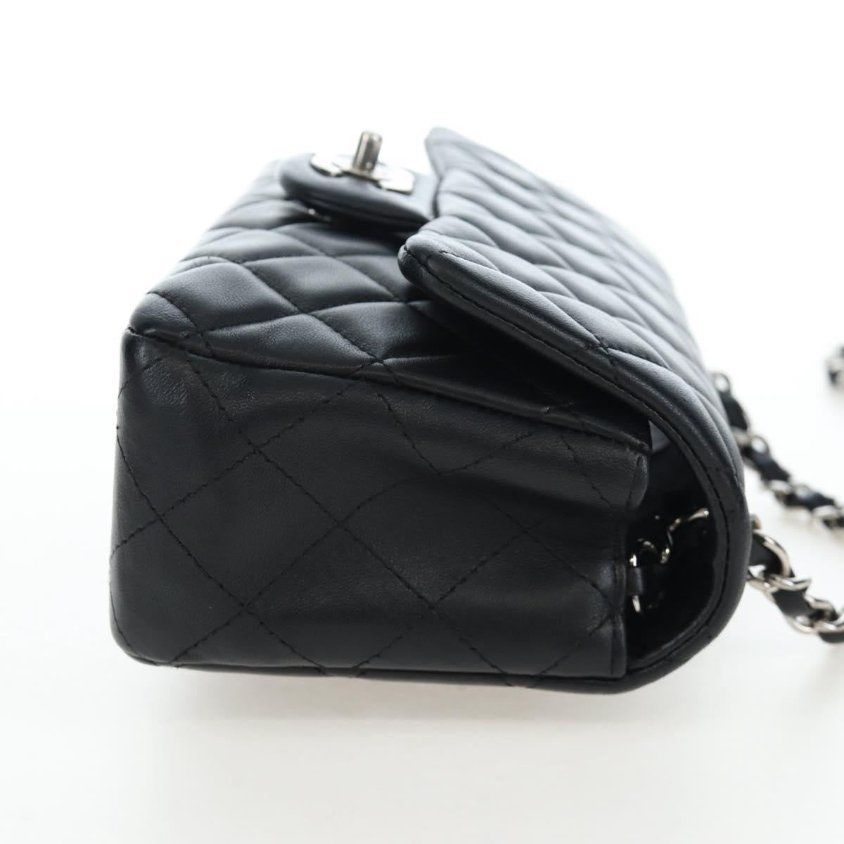 CHANEL Mini Matelasse 20 Chain Bag Lamb Skin Black Silver CC Auth 205986M