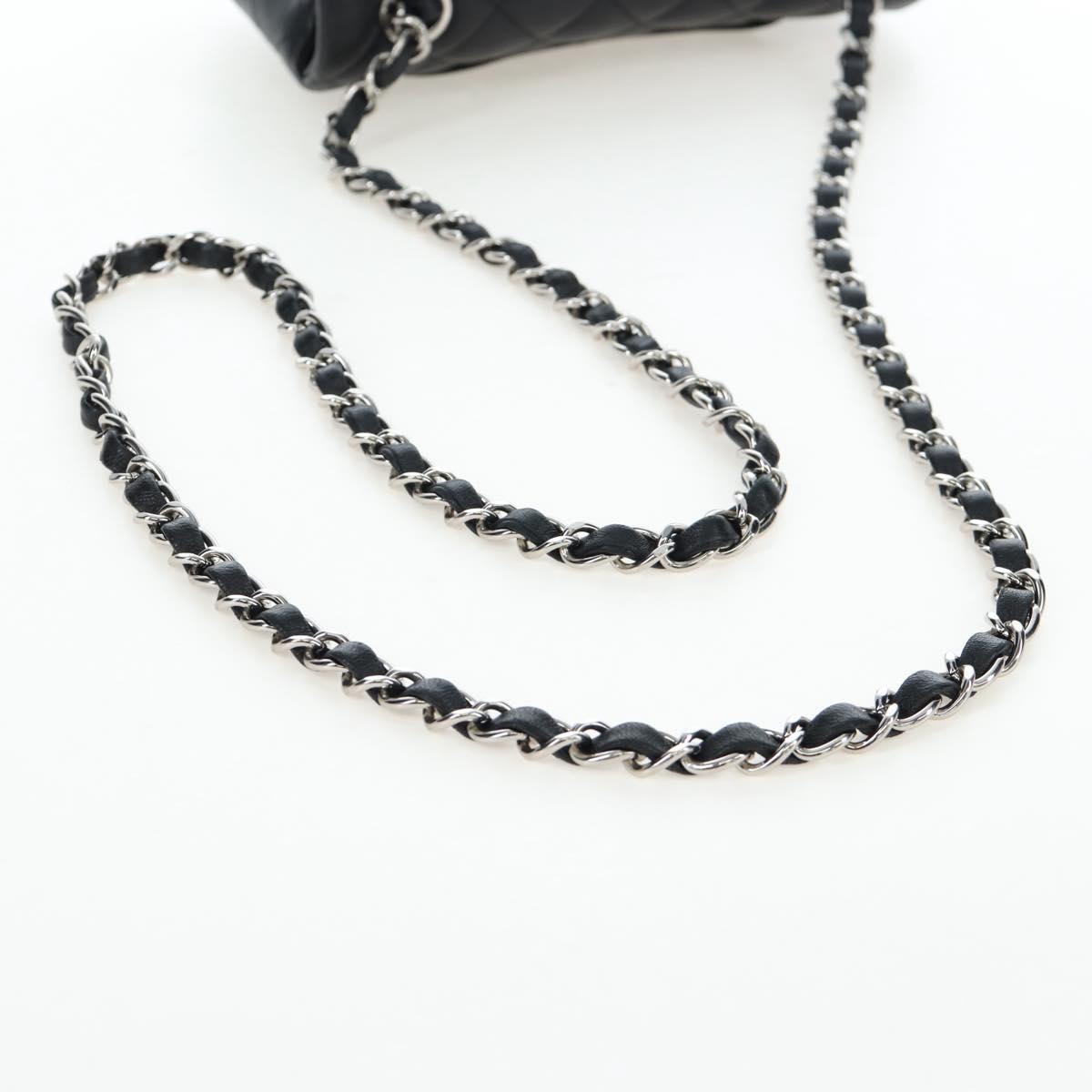 CHANEL Mini Matelasse 20 Chain Bag Lamb Skin Black Silver CC Auth 205986M
