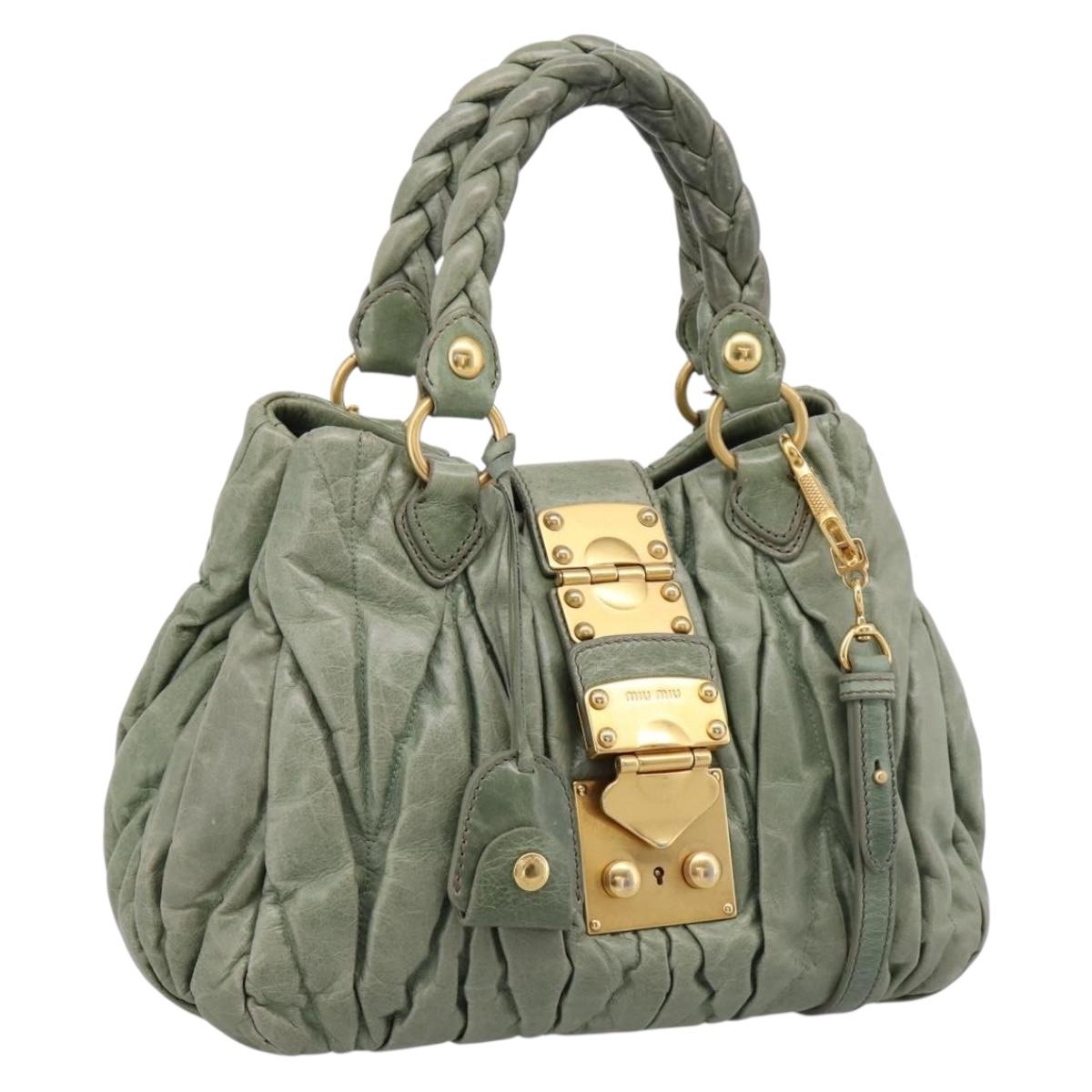 Miu Miu Matelasse Hand Bag Vitellolux 2way Green Gold Auth 205987A