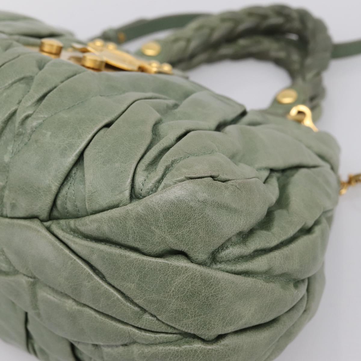 Miu Miu Matelasse Hand Bag Vitellolux 2way Green Gold Auth 205987A