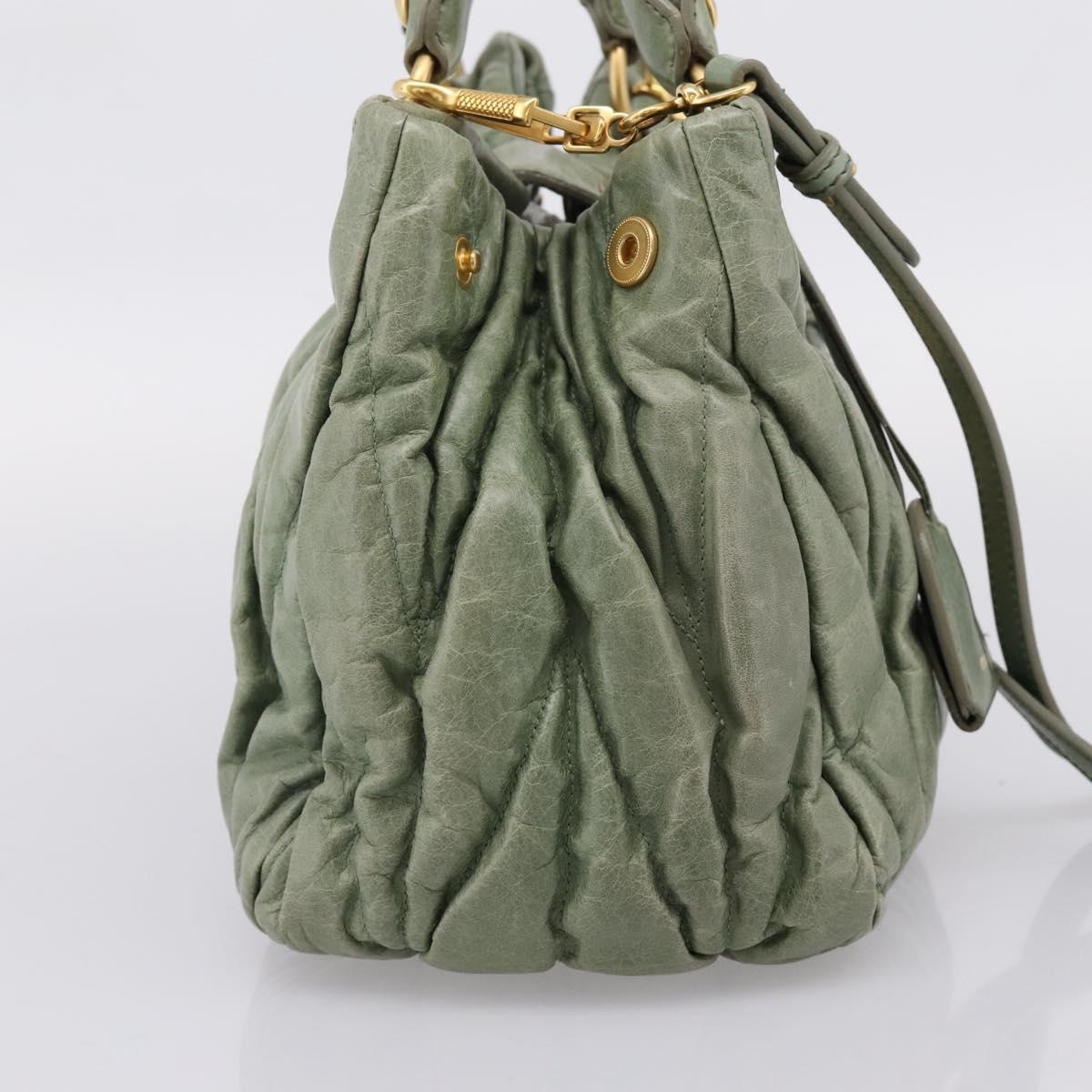 Miu Miu Matelasse Hand Bag Vitellolux 2way Green Gold Auth 205987A