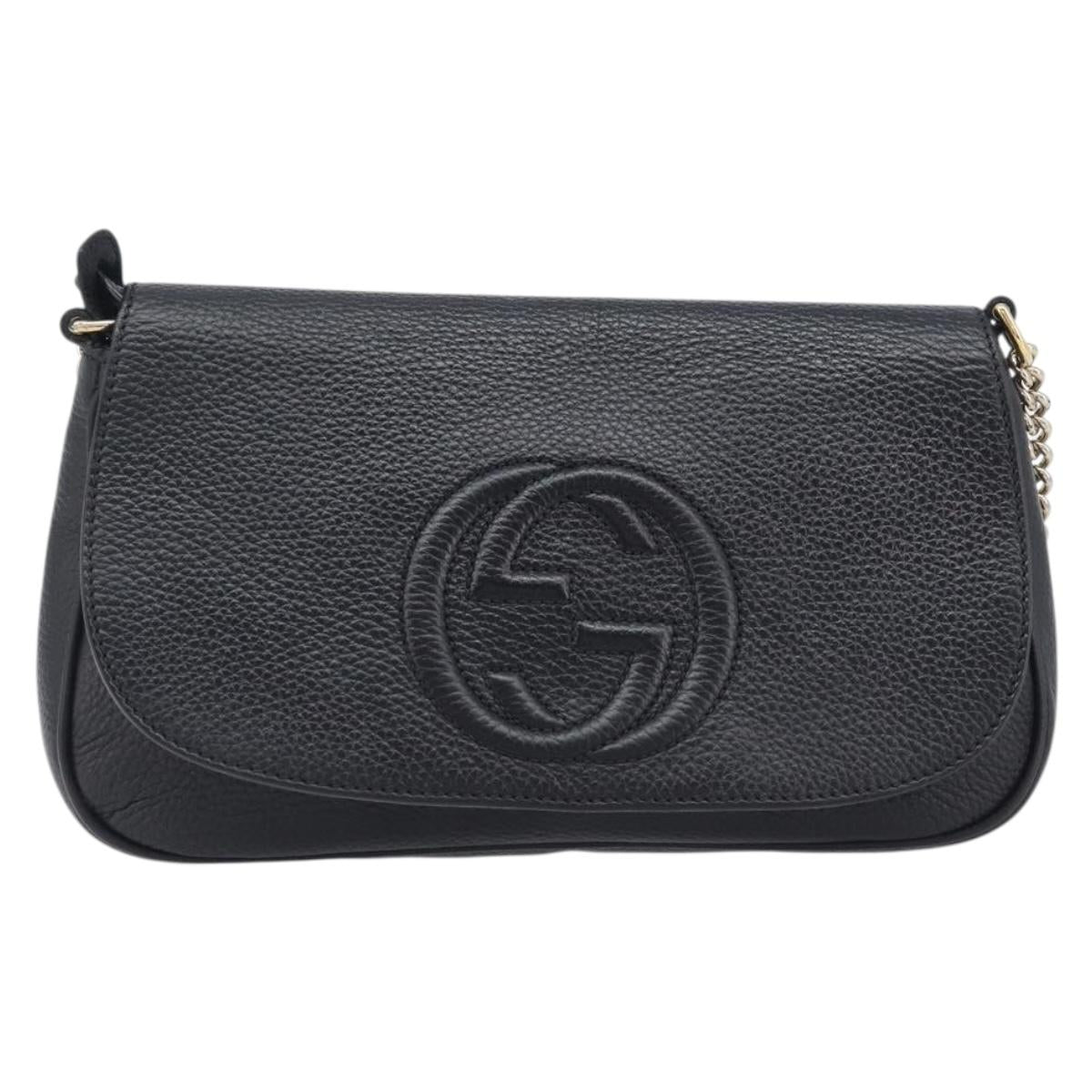 GUCCI Soho Chain Shoulder Bag Leather Black Gold 336752 Auth 205989M
